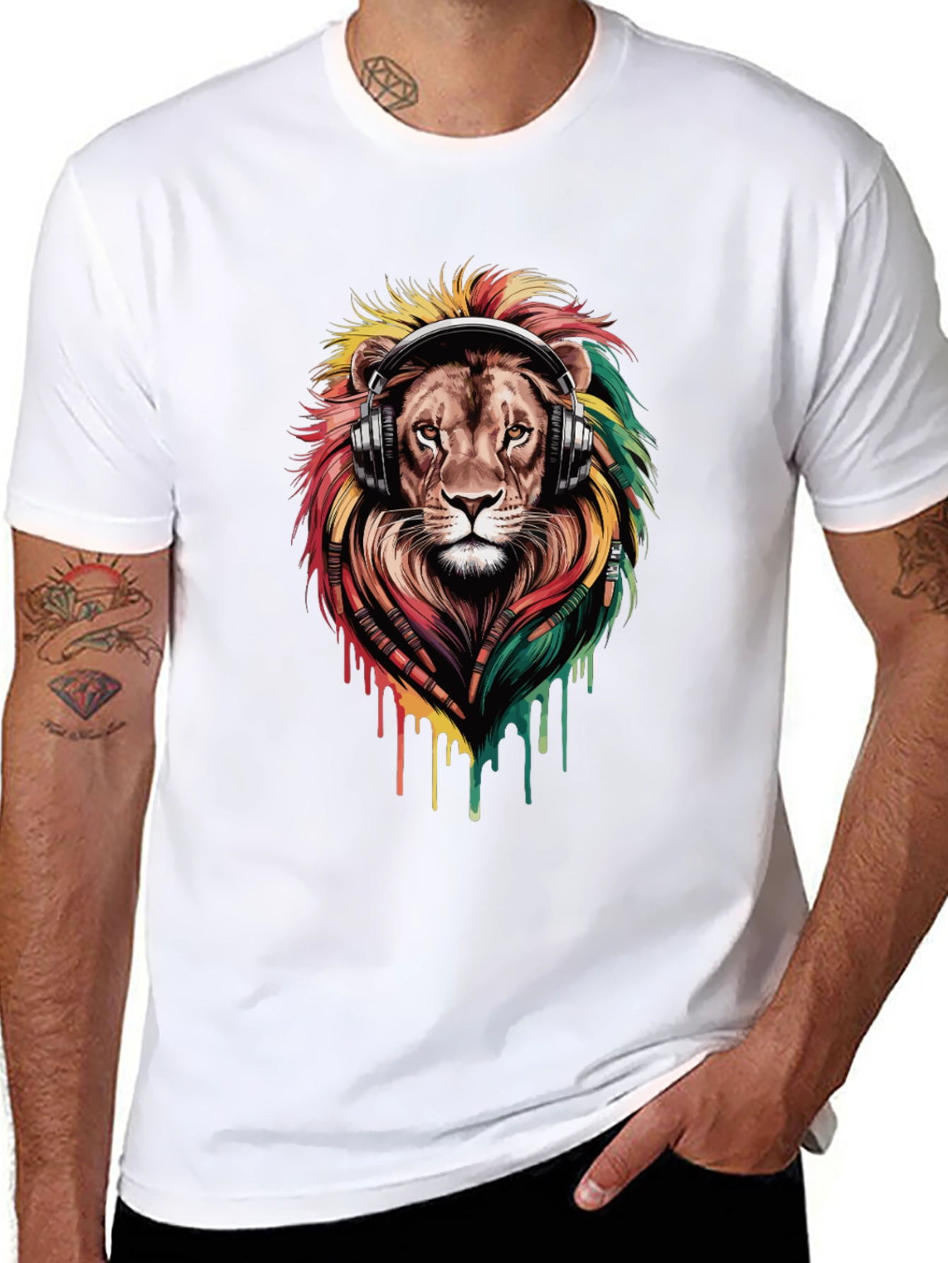Lion Headphones Graphic Tee - Black