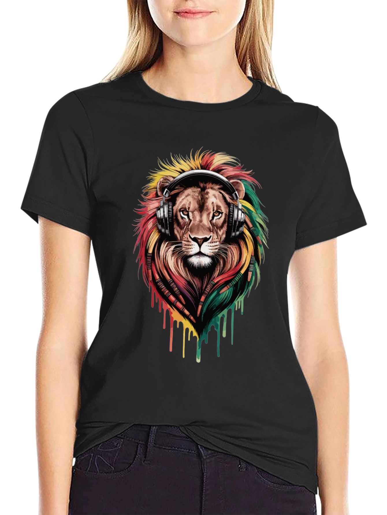 Lion Headphones Graphic Tee - Black