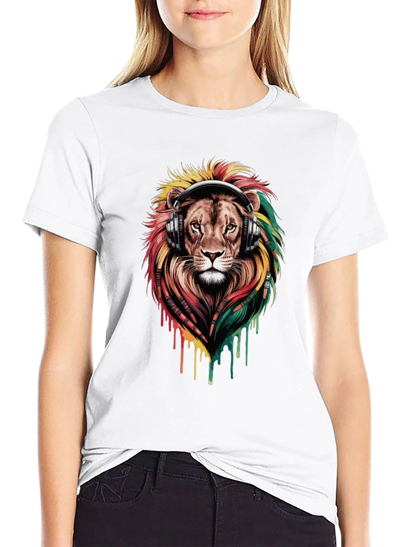 Lion Headphones Graphic Tee - Black