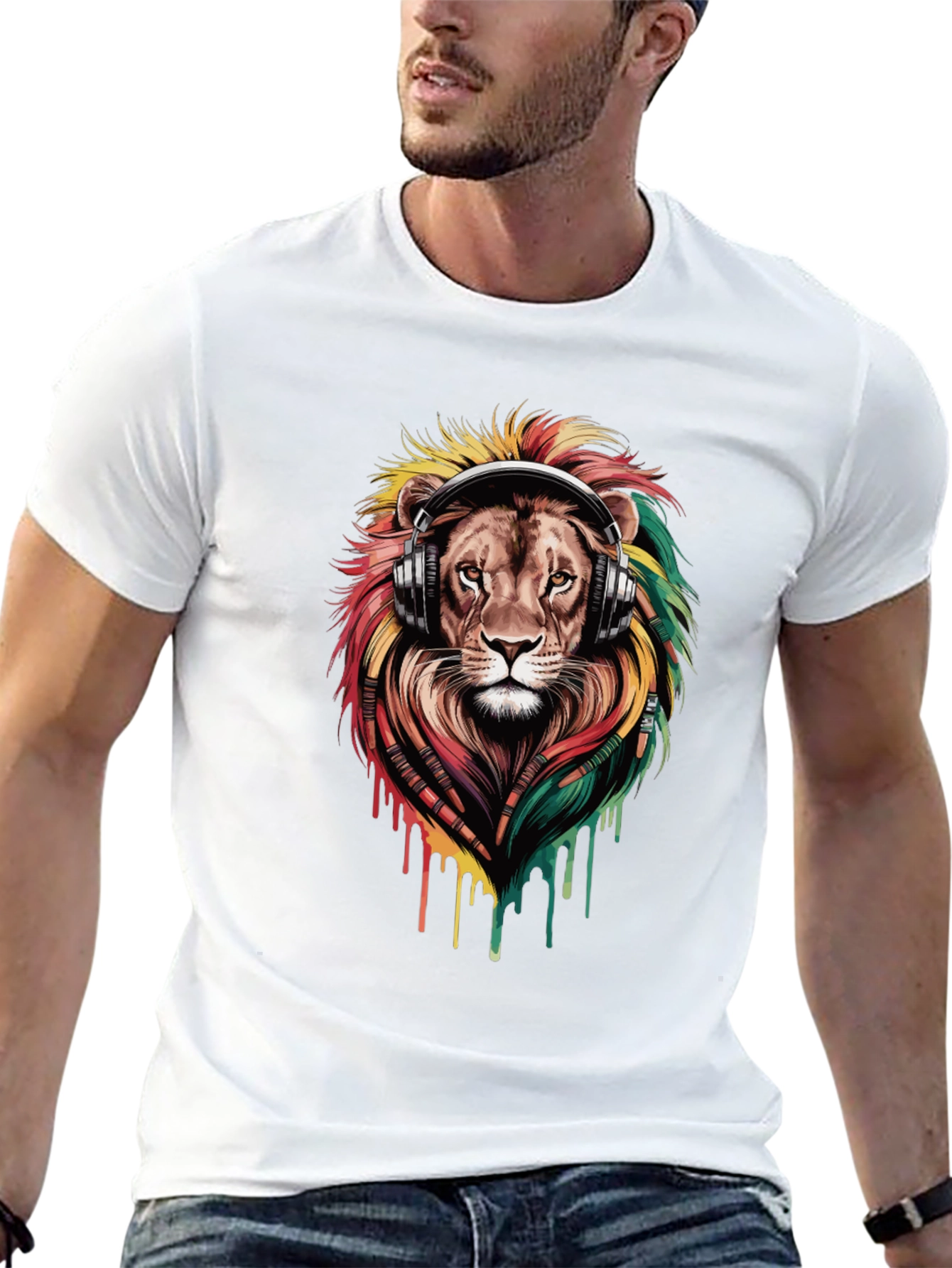 Lion Headphones Graphic Tee - Black
