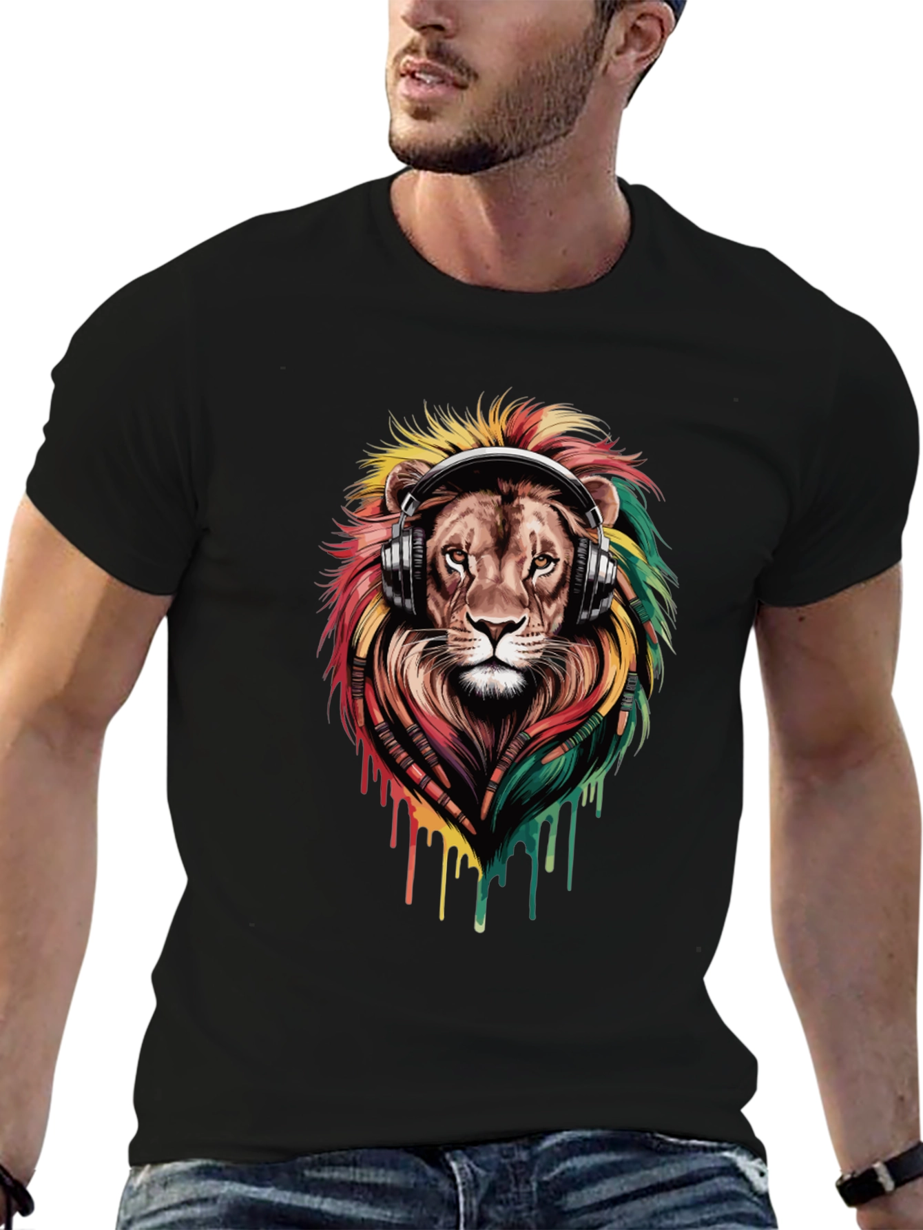Lion Headphones Graphic Tee - Black