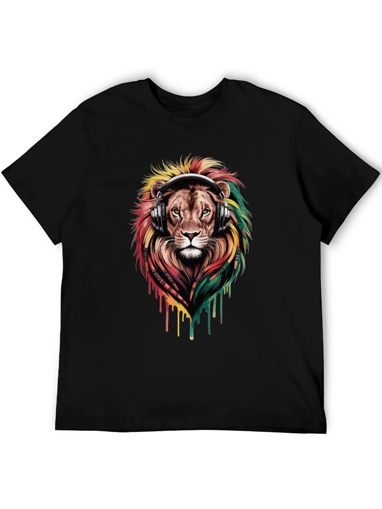 Lion Headphones Graphic Tee - Black