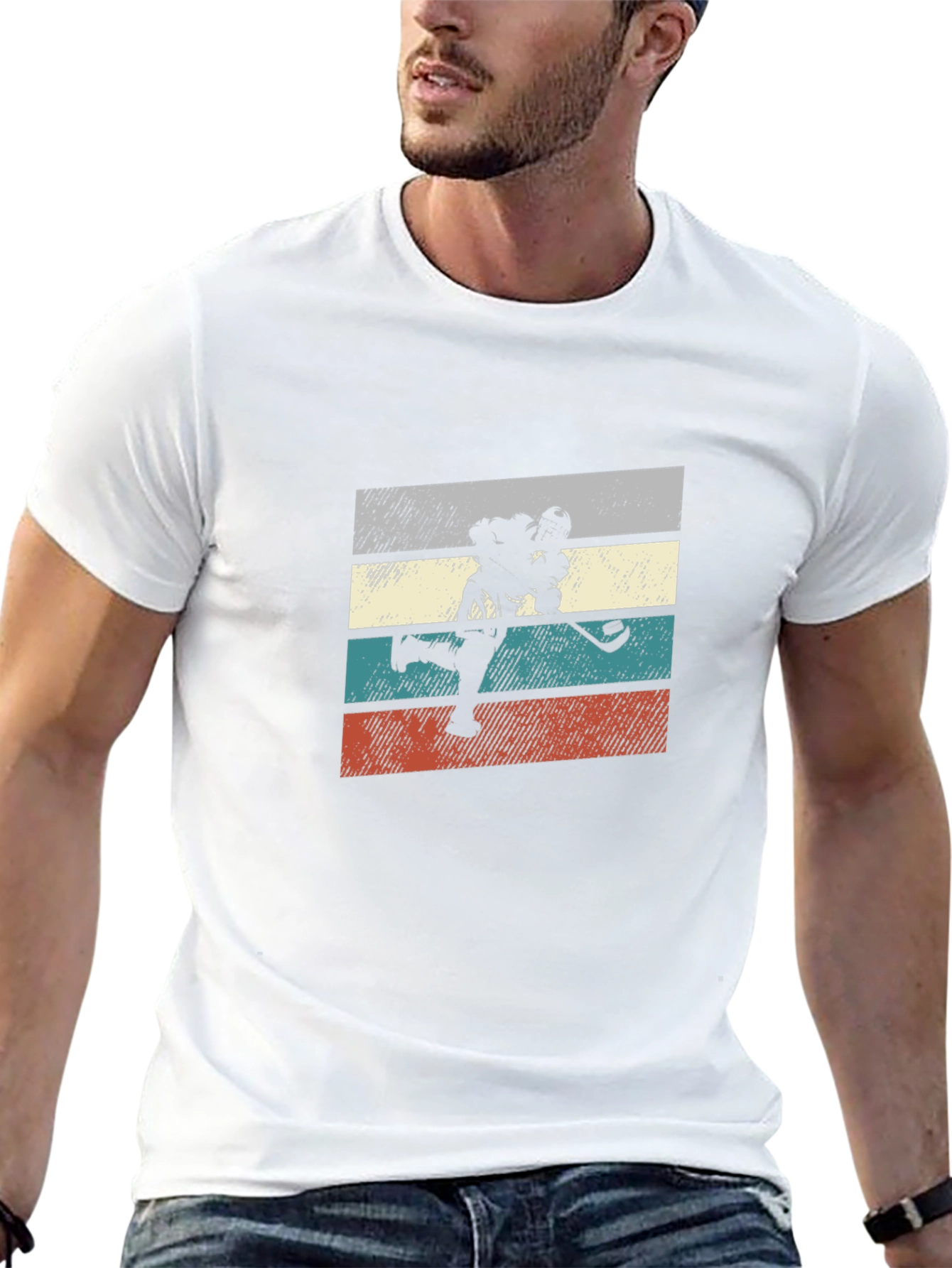 Retro Hockey Player T-Shirt - Black Graphic Tee