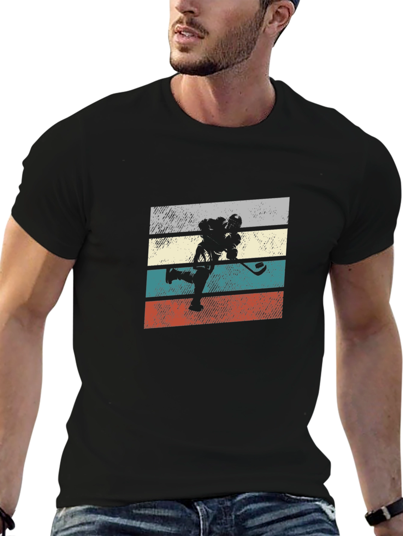 Retro Hockey Player T-Shirt - Black Graphic Tee
