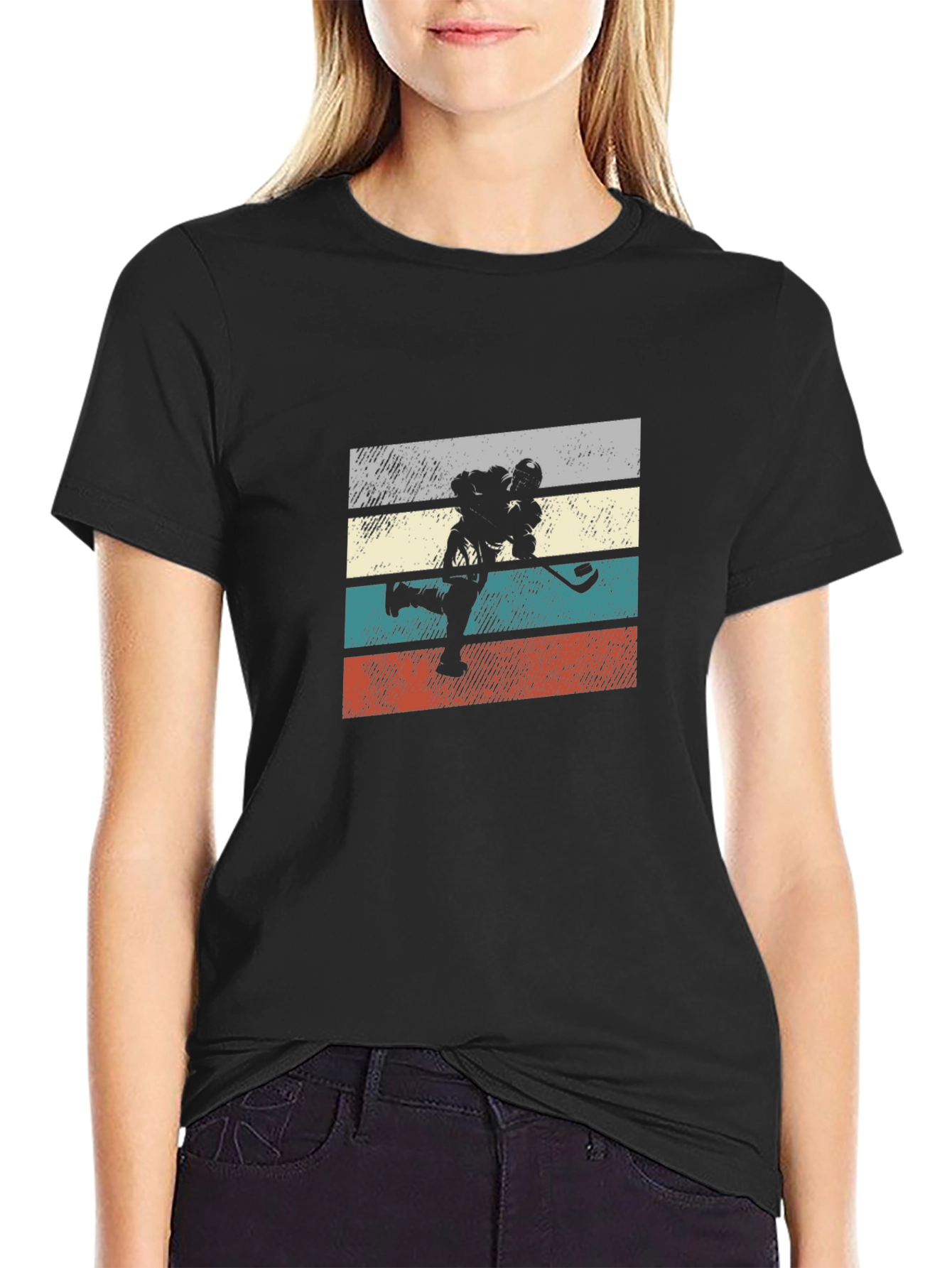 Retro Hockey Player T-Shirt - Black Graphic Tee