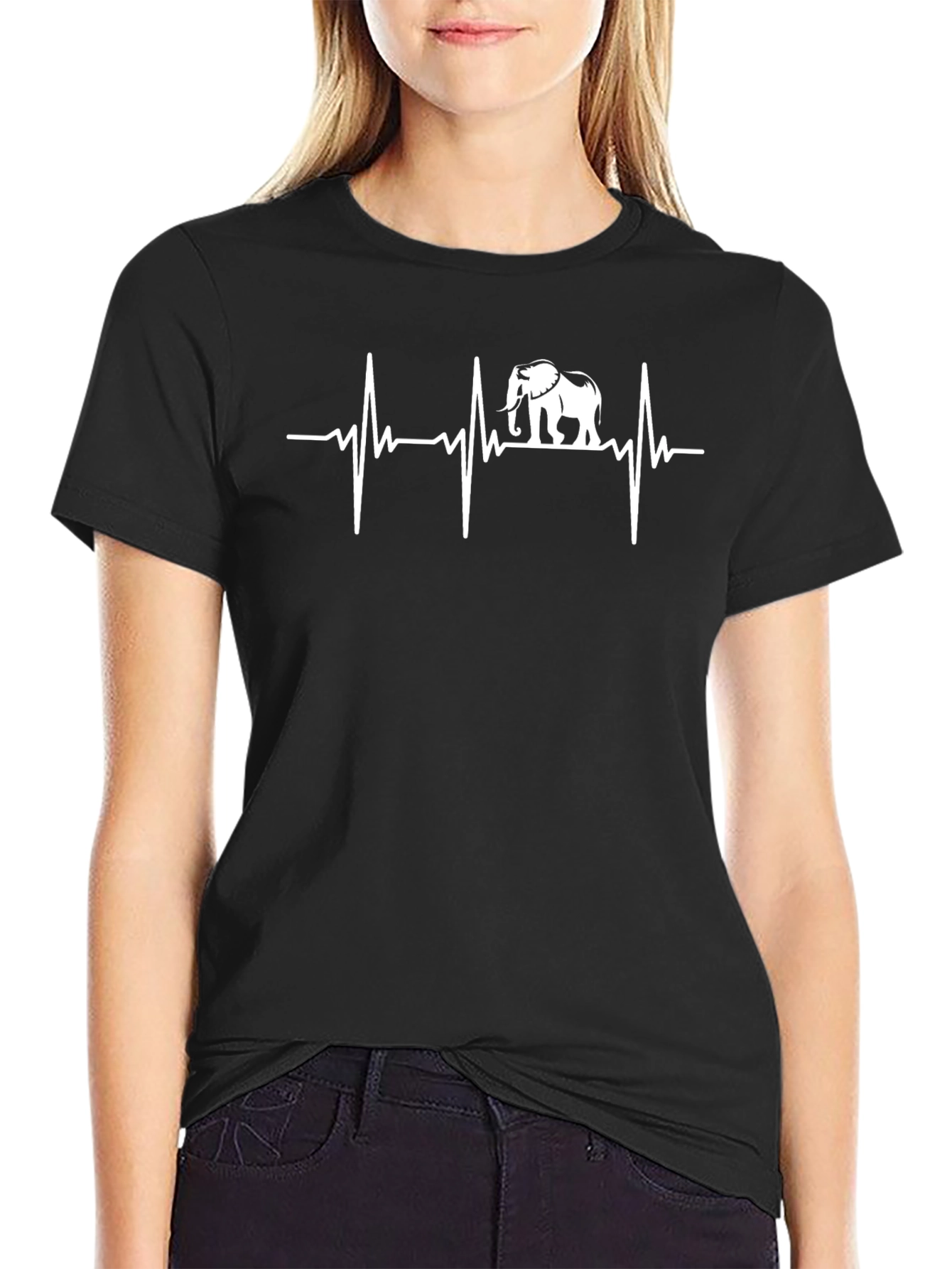 Elephant Heartbeat Graphic Tee - Black Cotton T-Shirt