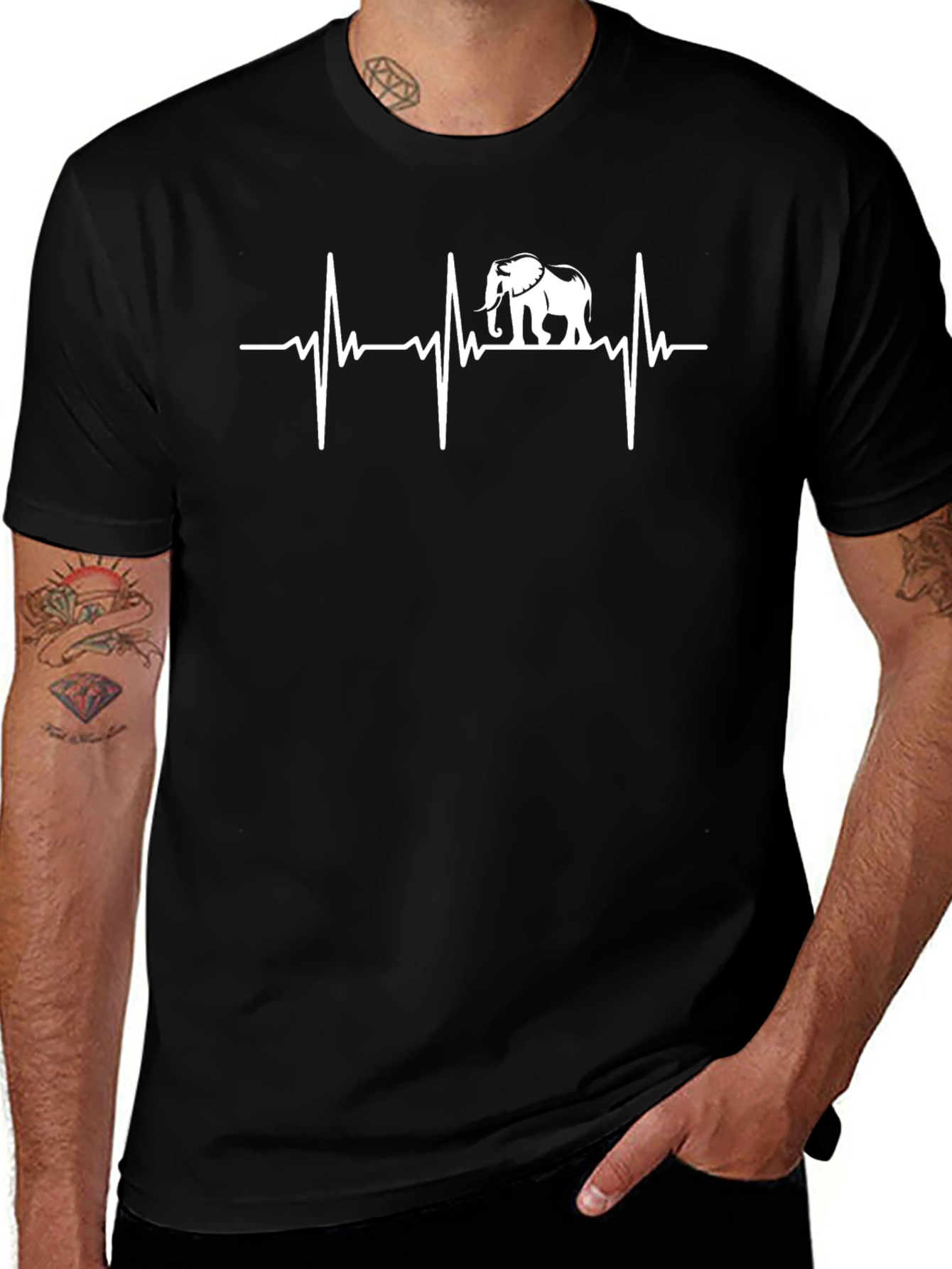 Elephant Heartbeat Graphic Tee - Black Cotton T-Shirt
