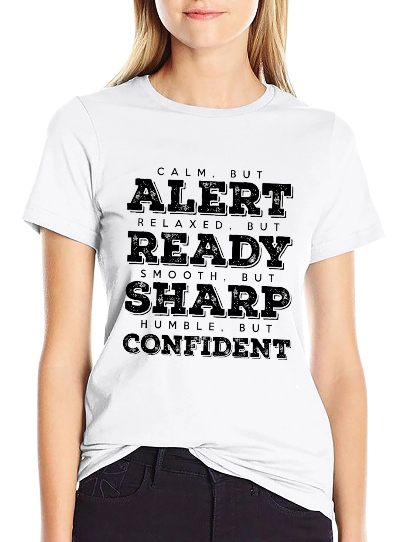 Calm Alert Ready Sharp Confident Mens Black T-Shirt