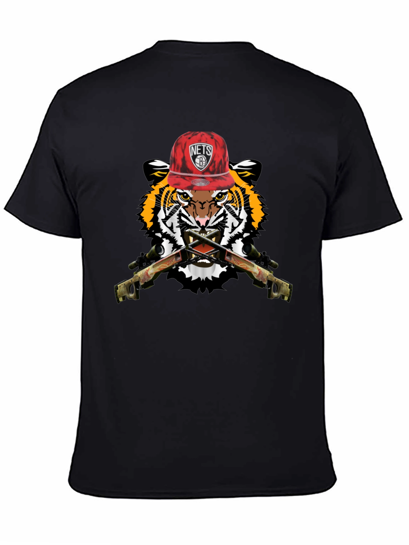 Tiger with Nets Hat Graphic Print T-Shirt