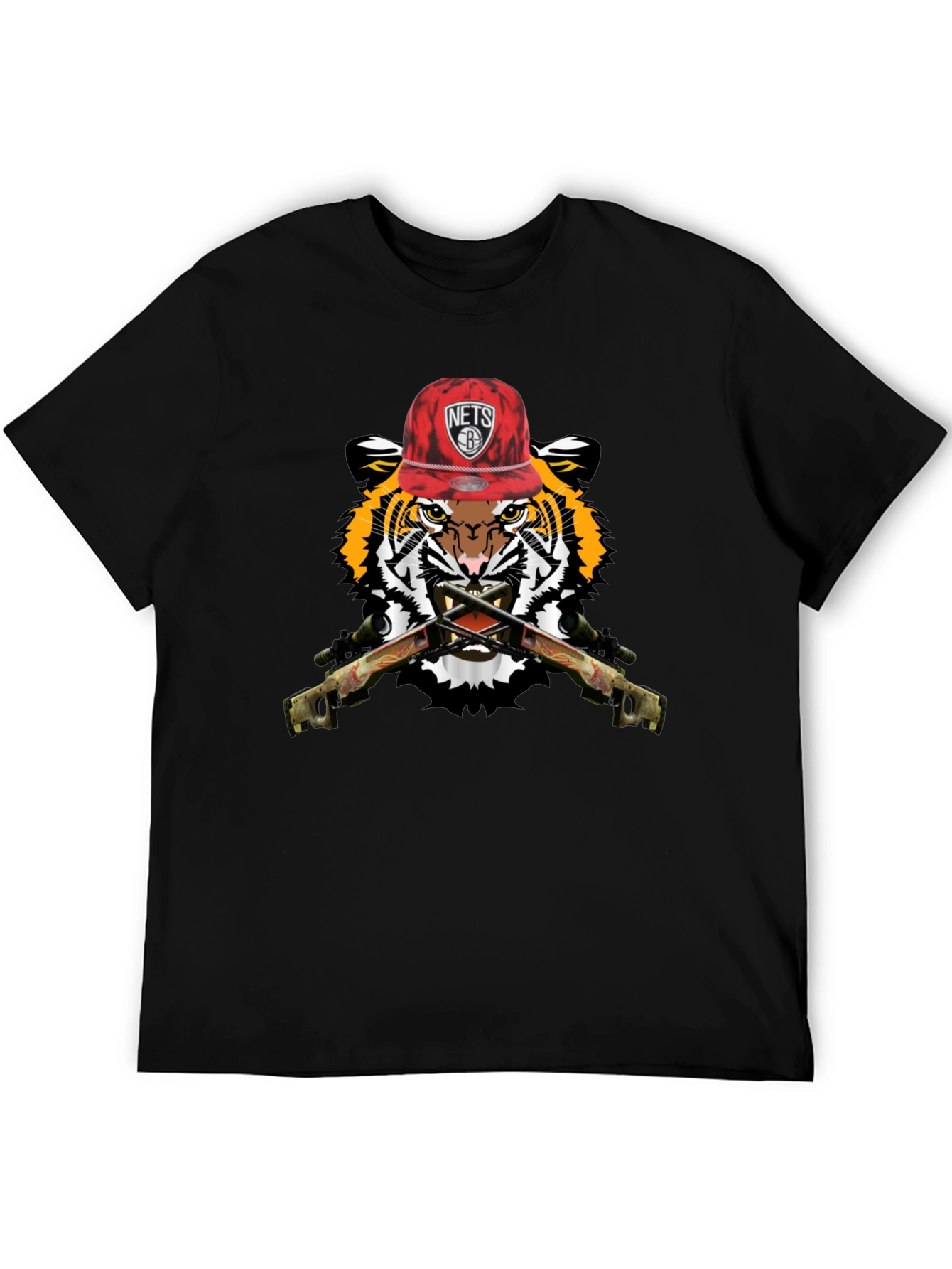 Tiger with Nets Hat Graphic Print T-Shirt