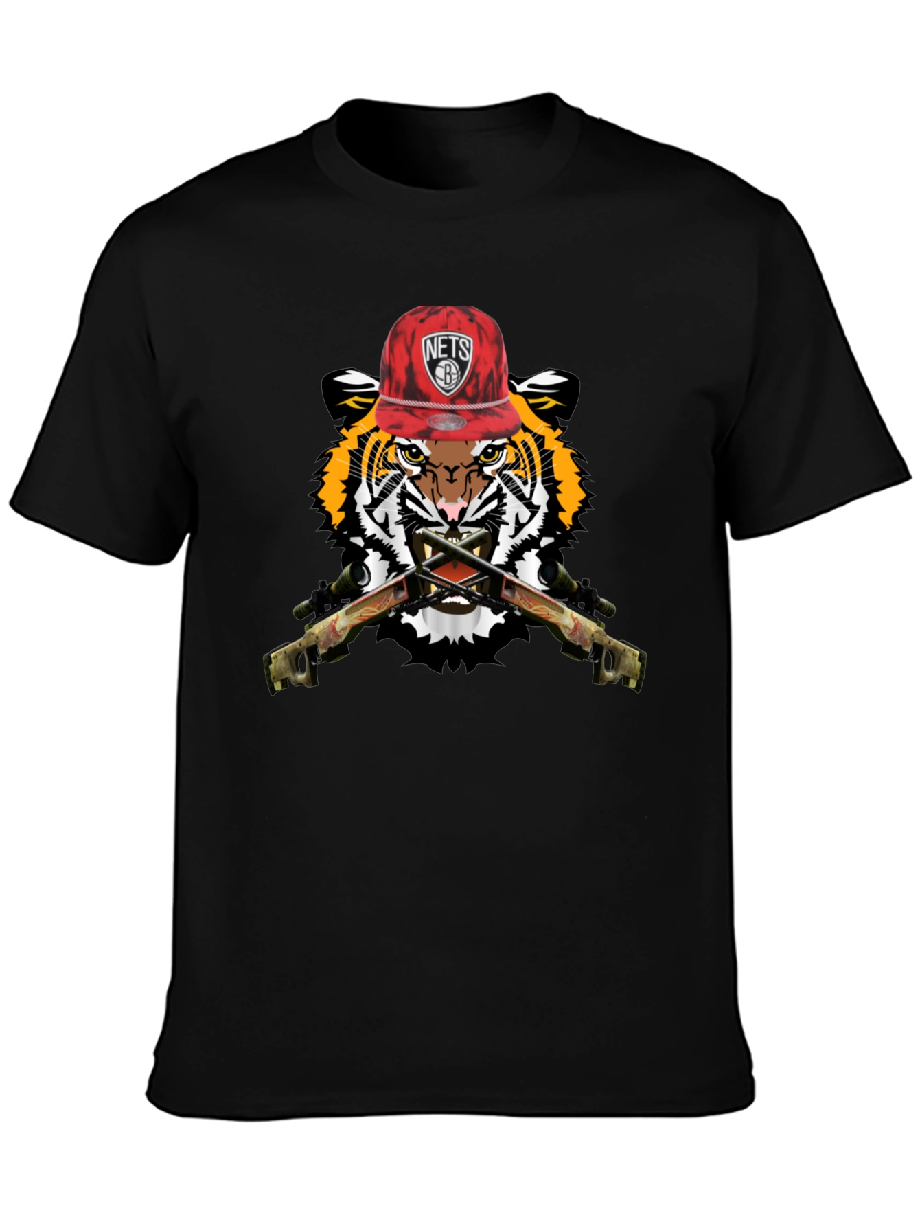 Tiger with Nets Hat Graphic Print T-Shirt