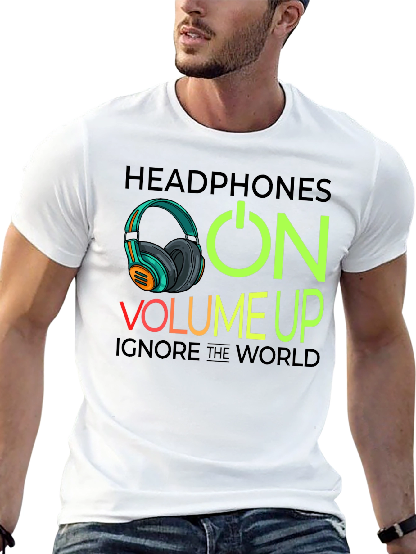 Headphones On Volume Up Black T-Shirt