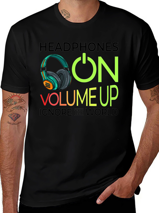 Headphones On Volume Up Black T-Shirt