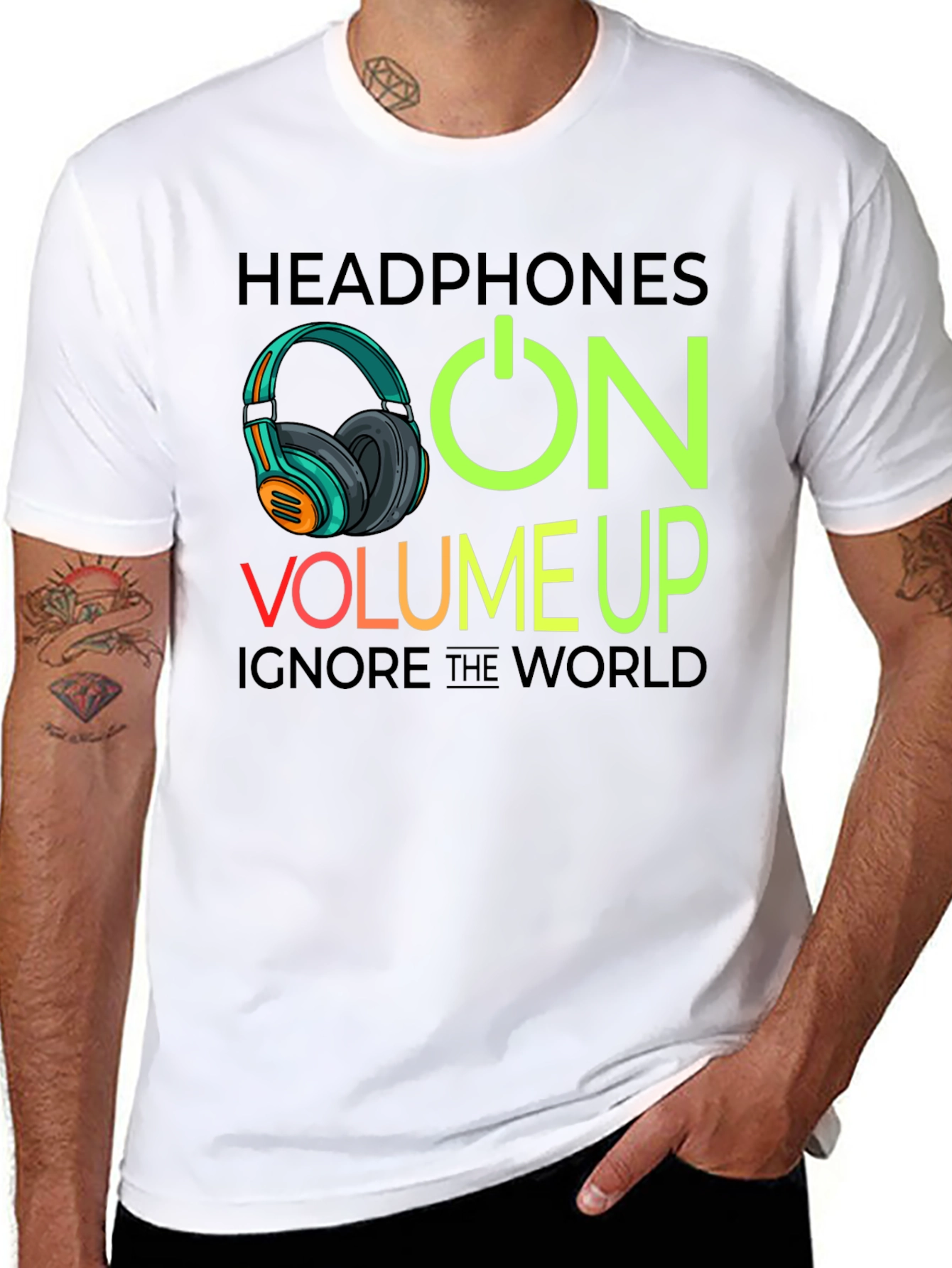 Headphones On Volume Up Black T-Shirt