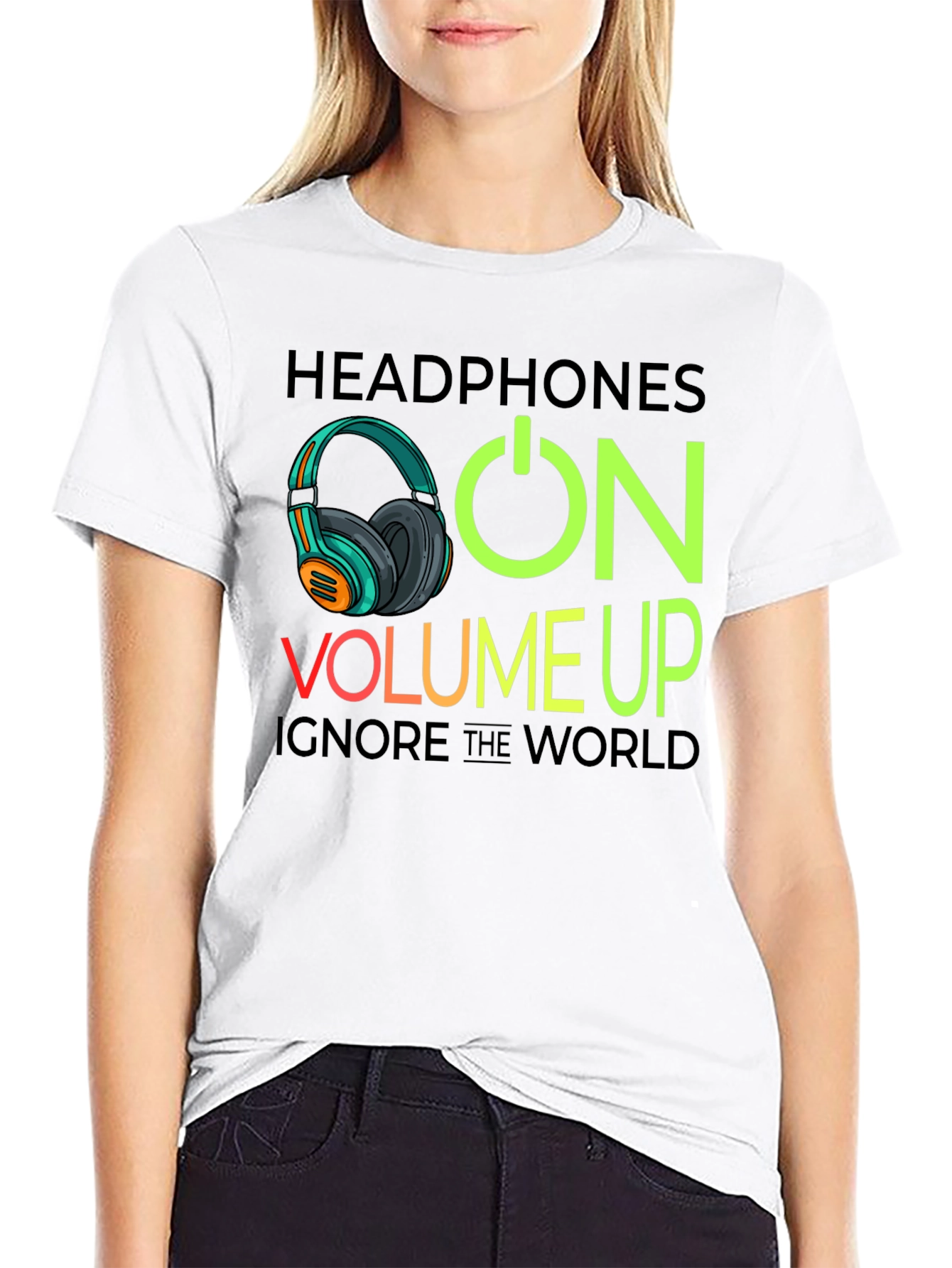 Headphones On Volume Up Black T-Shirt