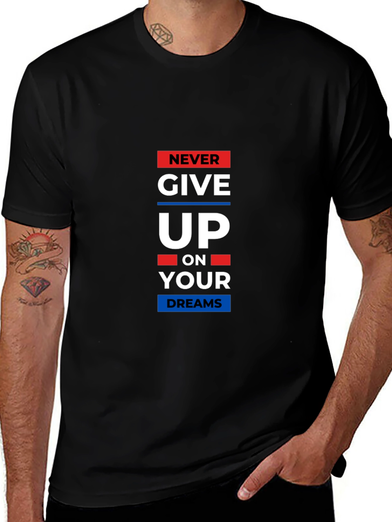 Never Give Up Graphic T-Shirt - Black