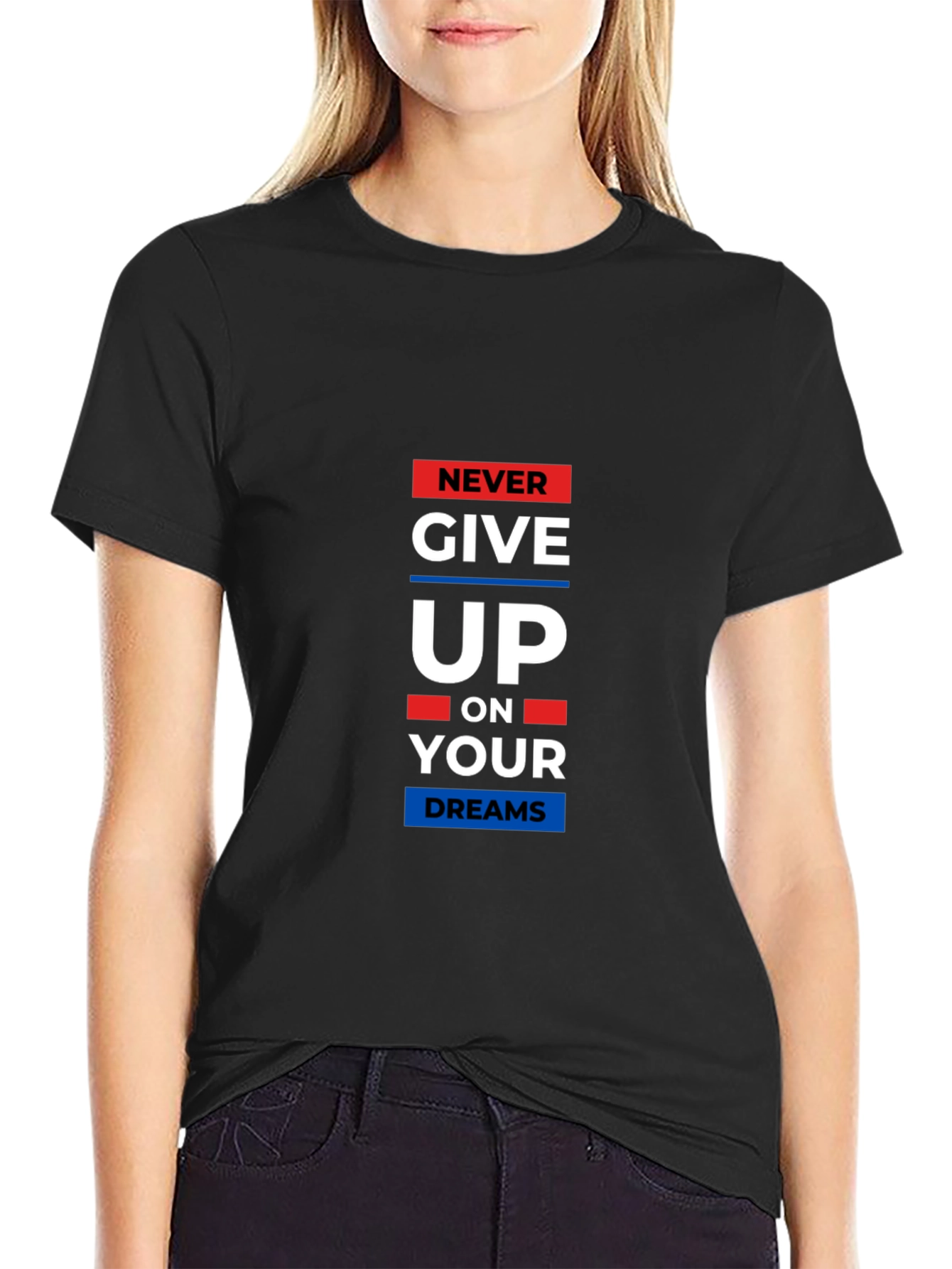 Never Give Up Graphic T-Shirt - Black