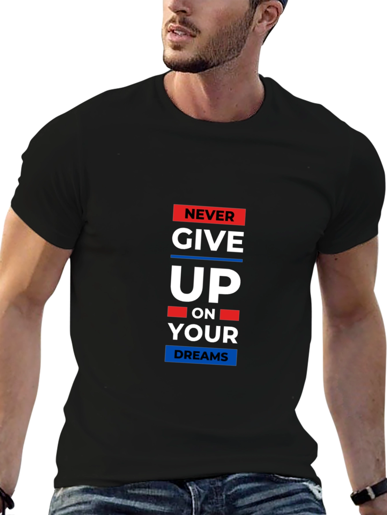 Never Give Up Graphic T-Shirt - Black