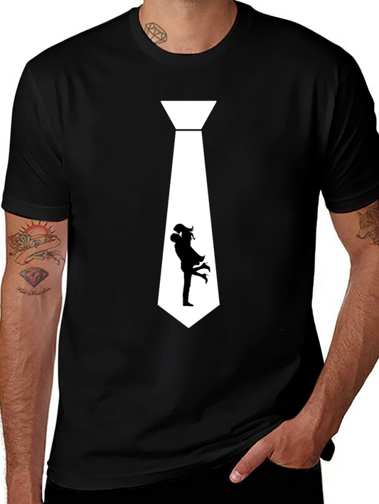 Romantic Tie T-Shirt - Black Tee with Kissing Couple Design