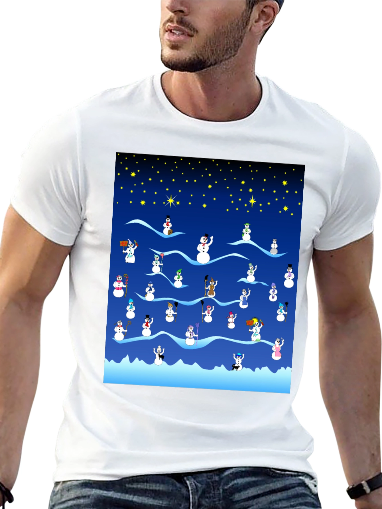 Snowman Scene Black T-Shirt