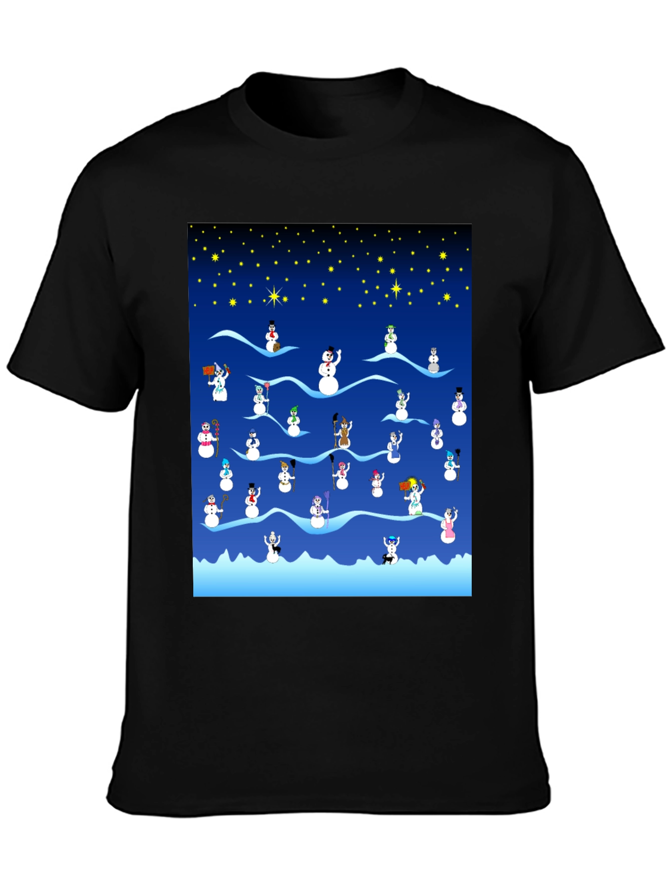 Snowman Scene Black T-Shirt