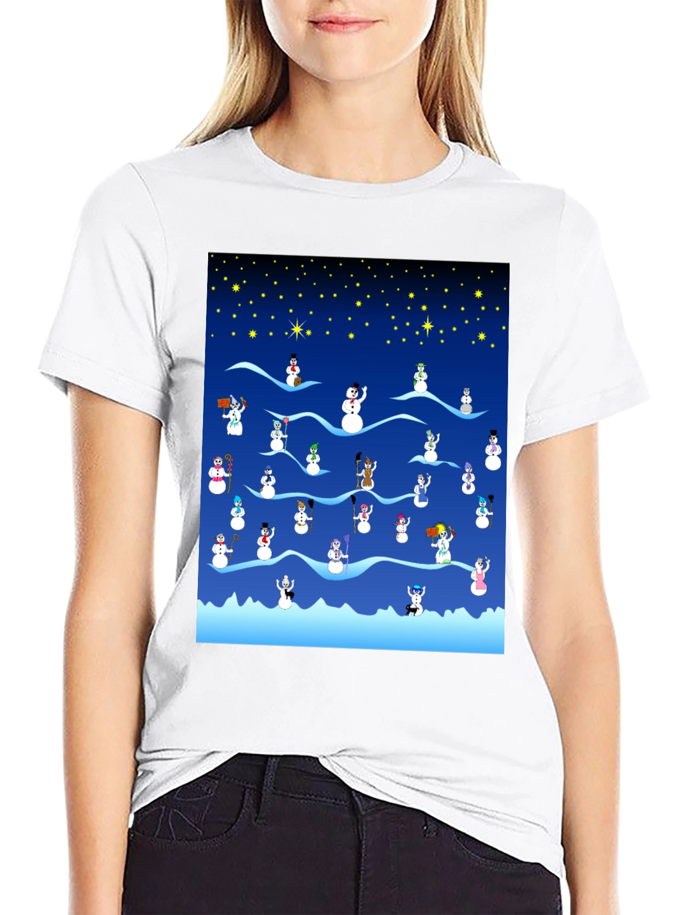 Snowman Scene Black T-Shirt