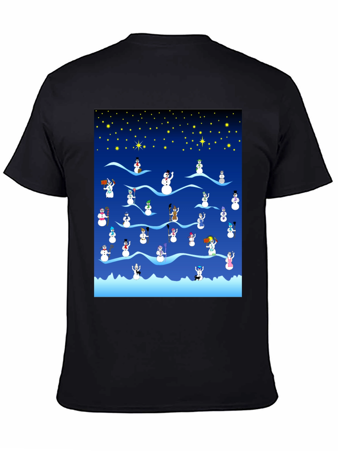 Snowman Scene Black T-Shirt