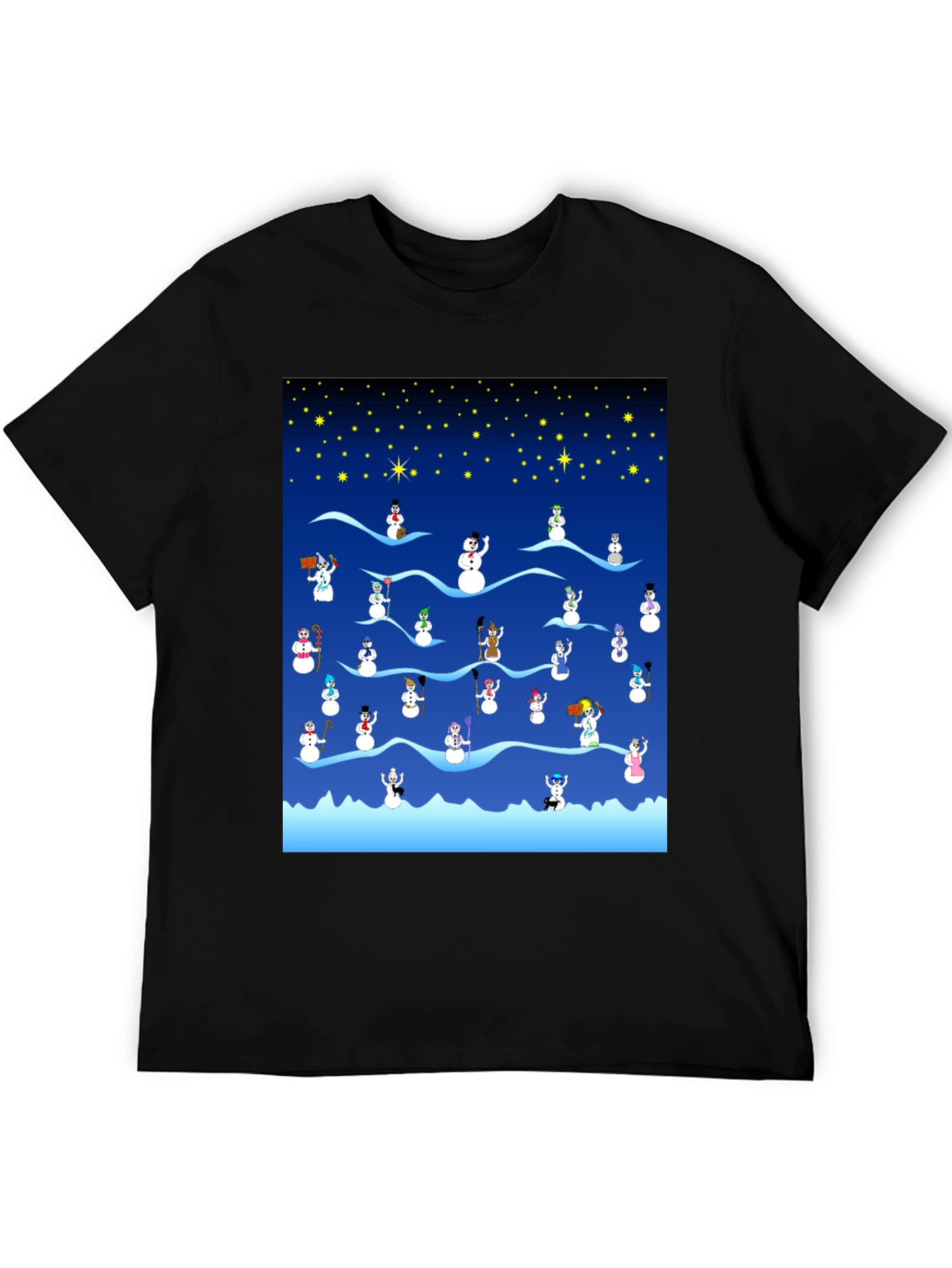 Snowman Scene Black T-Shirt
