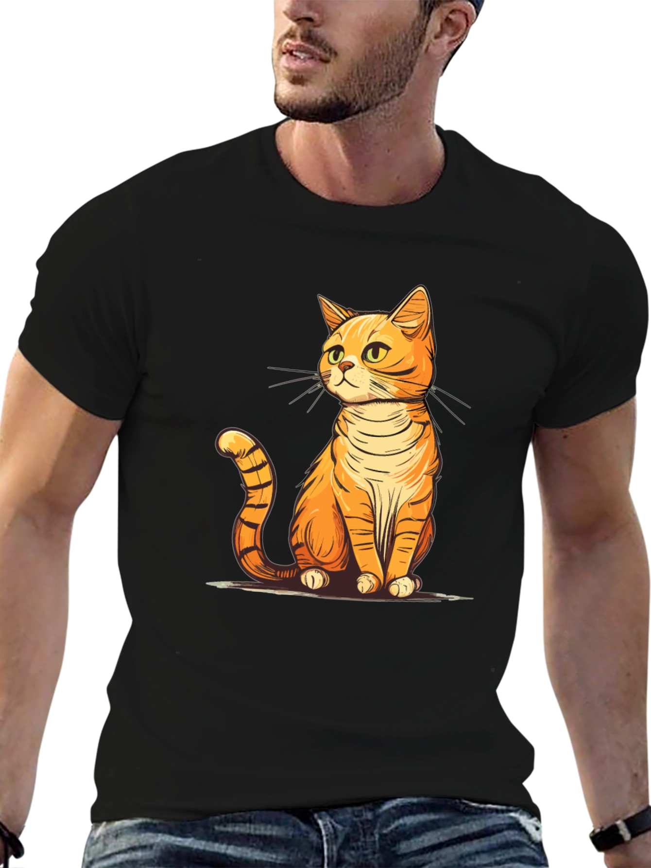 Cute Cartoon Cat T-Shirt - Unisex Black Tee