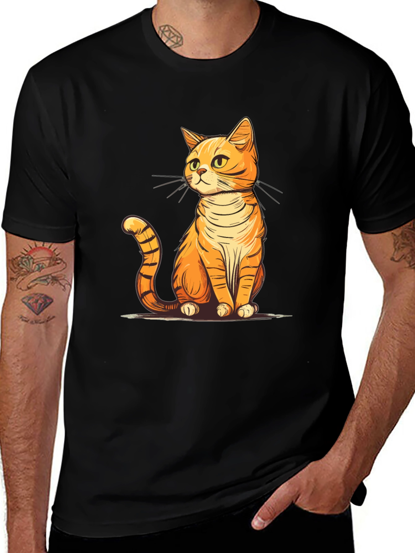 Cute Cartoon Cat T-Shirt - Unisex Black Tee