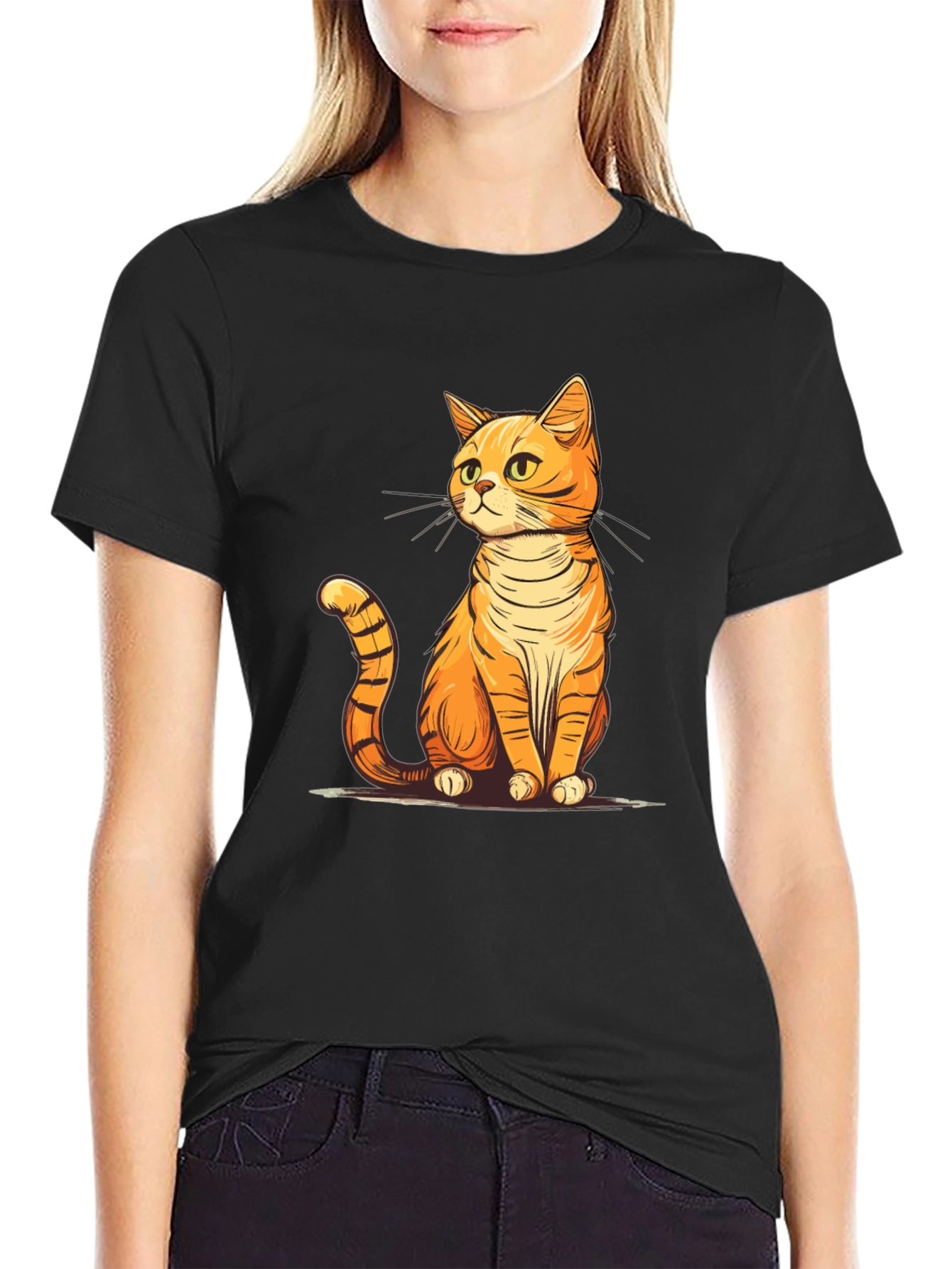Cute Cartoon Cat T-Shirt - Unisex Black Tee