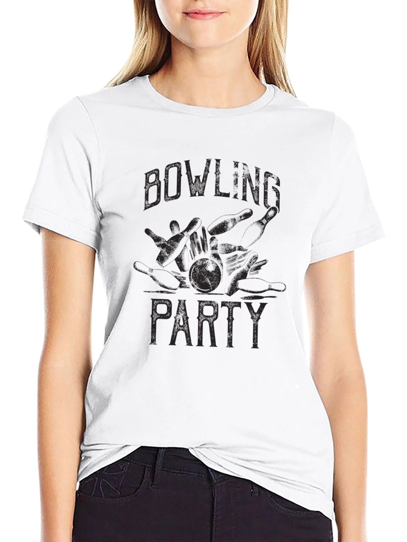 Bowling Party Graphic T-Shirt - Casual Black Tee