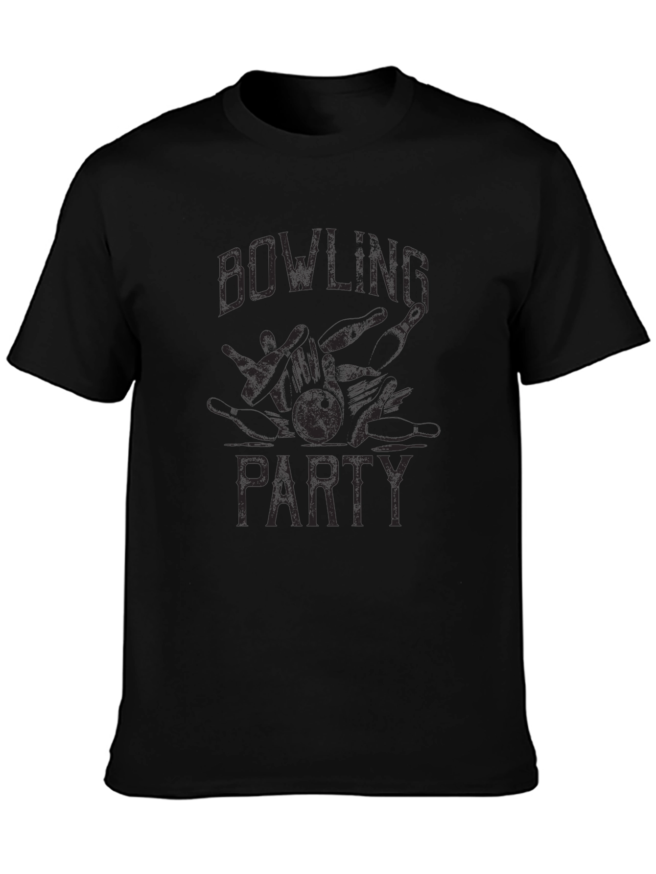Bowling Party Graphic T-Shirt - Casual Black Tee