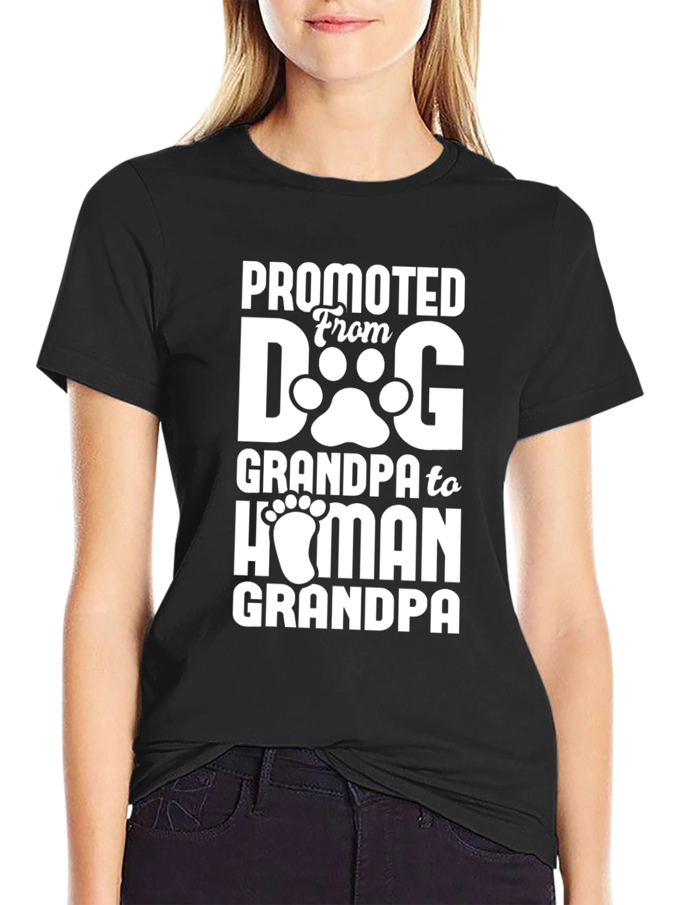Promoted to Human Grandpa Black T-Shirt