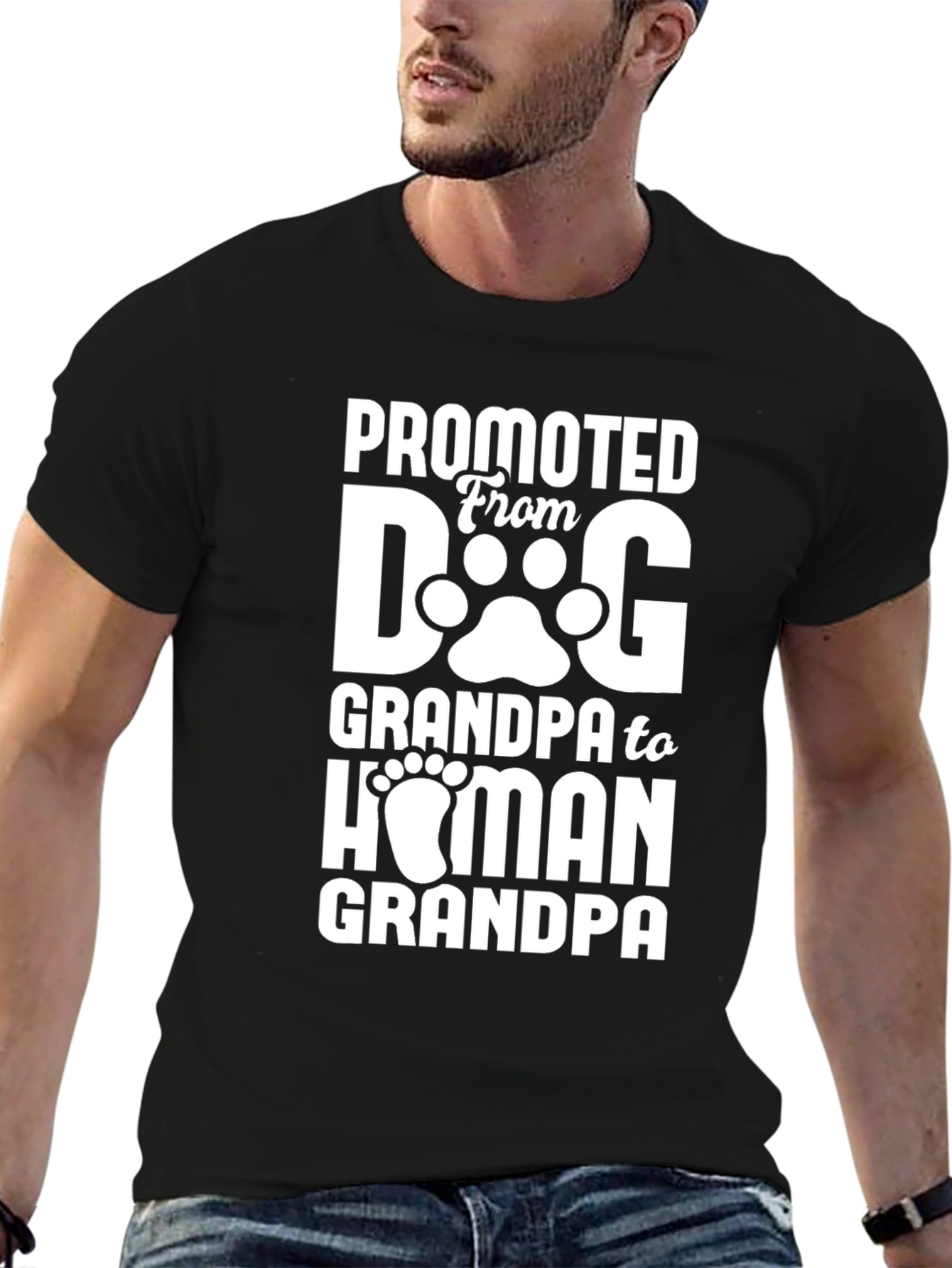 Promoted to Human Grandpa Black T-Shirt