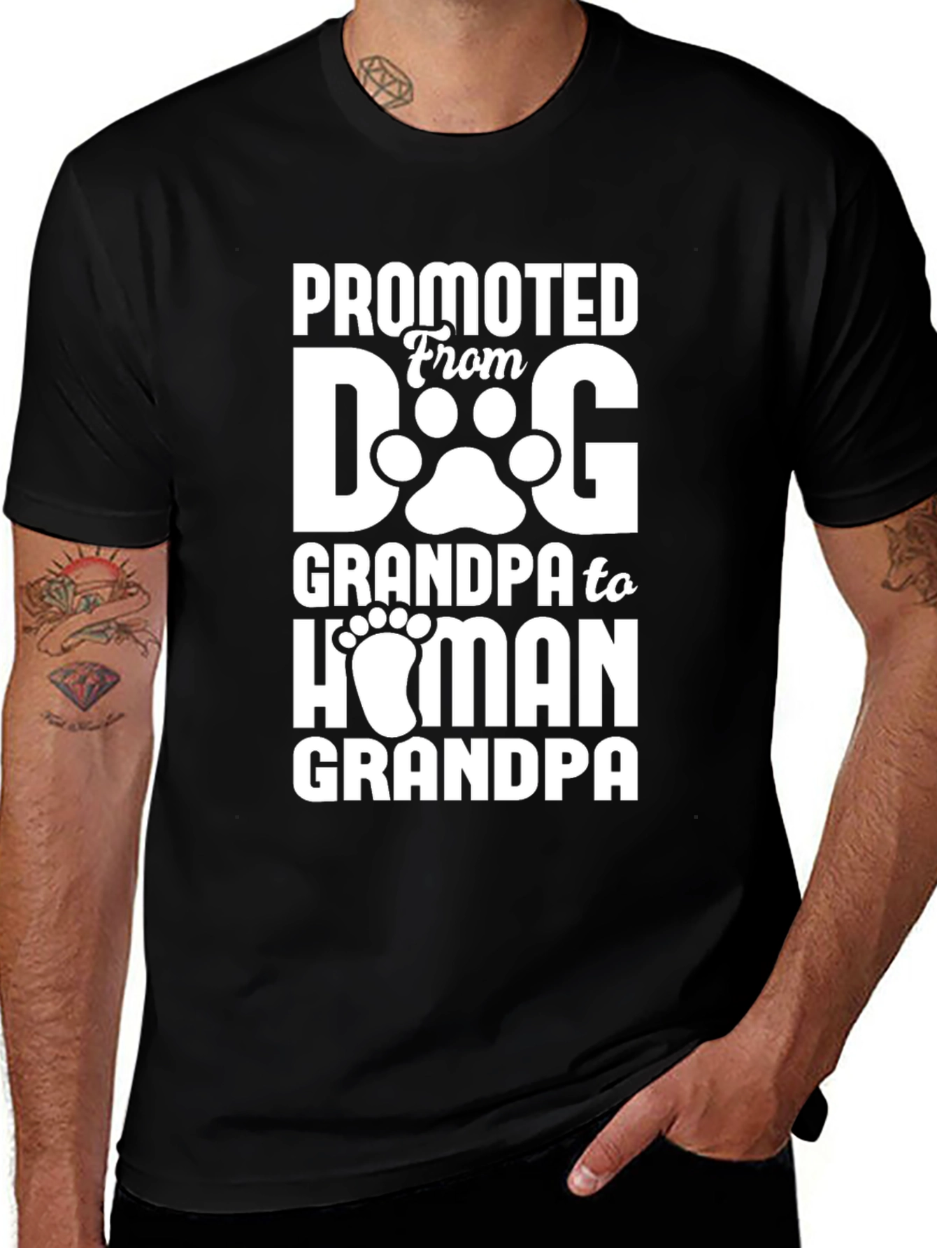Promoted to Human Grandpa Black T-Shirt