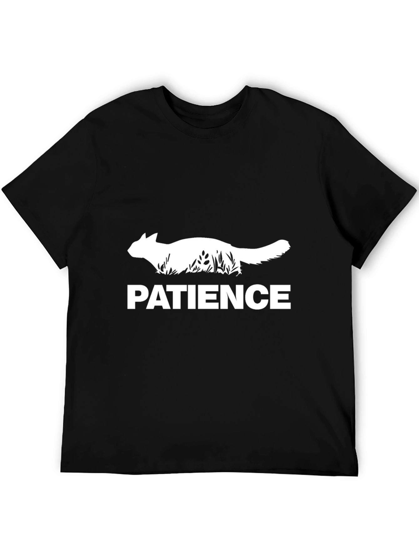 Patience Cat Graphic Tee - Soft Black Cotton