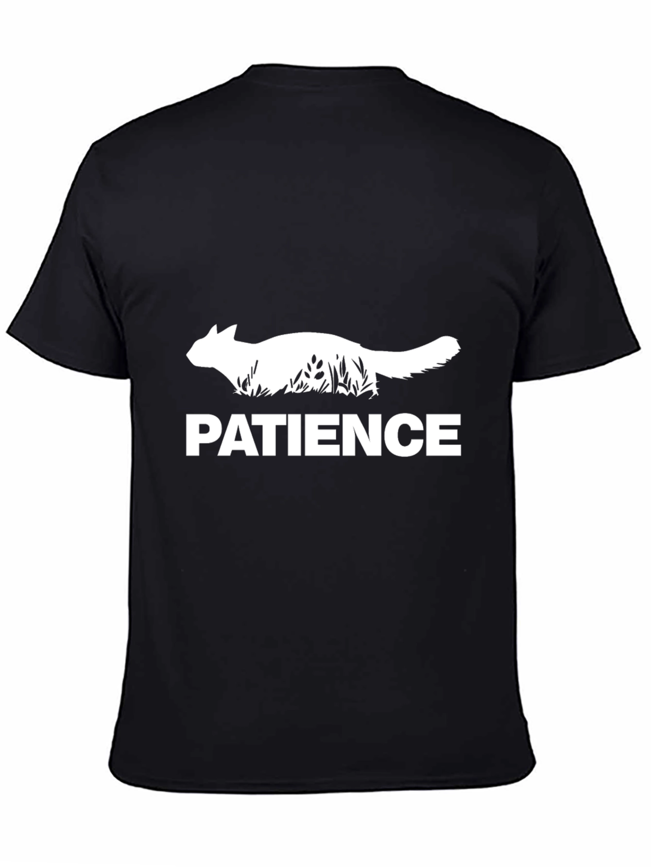 Patience Cat Graphic Tee - Soft Black Cotton