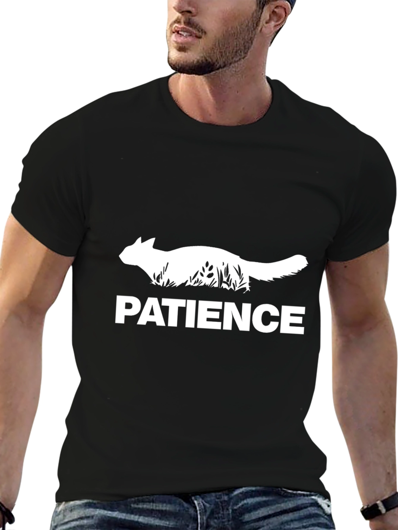 Patience Cat Graphic Tee - Soft Black Cotton