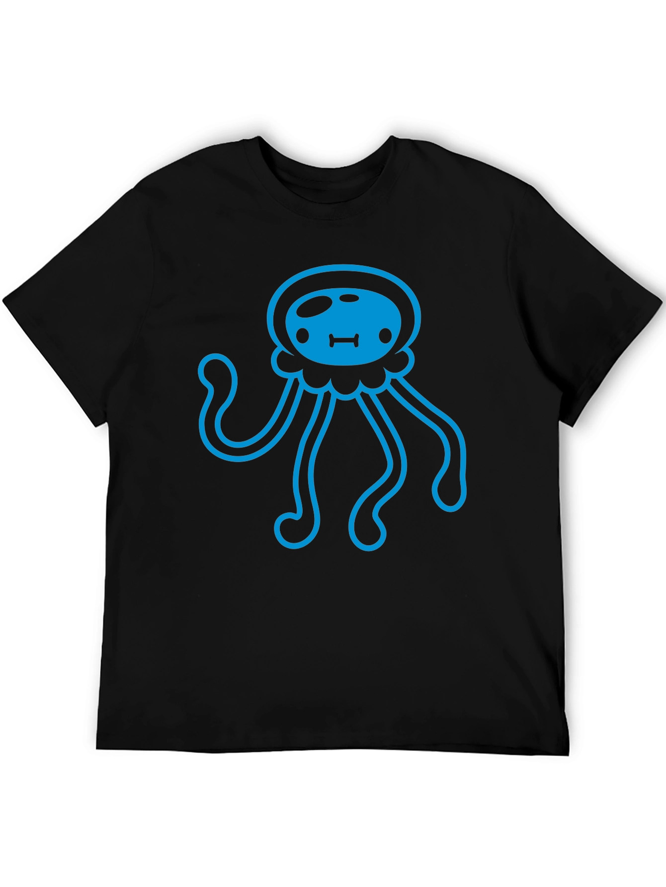 Blue Jellyfish Graphic Print Black T-Shirt
