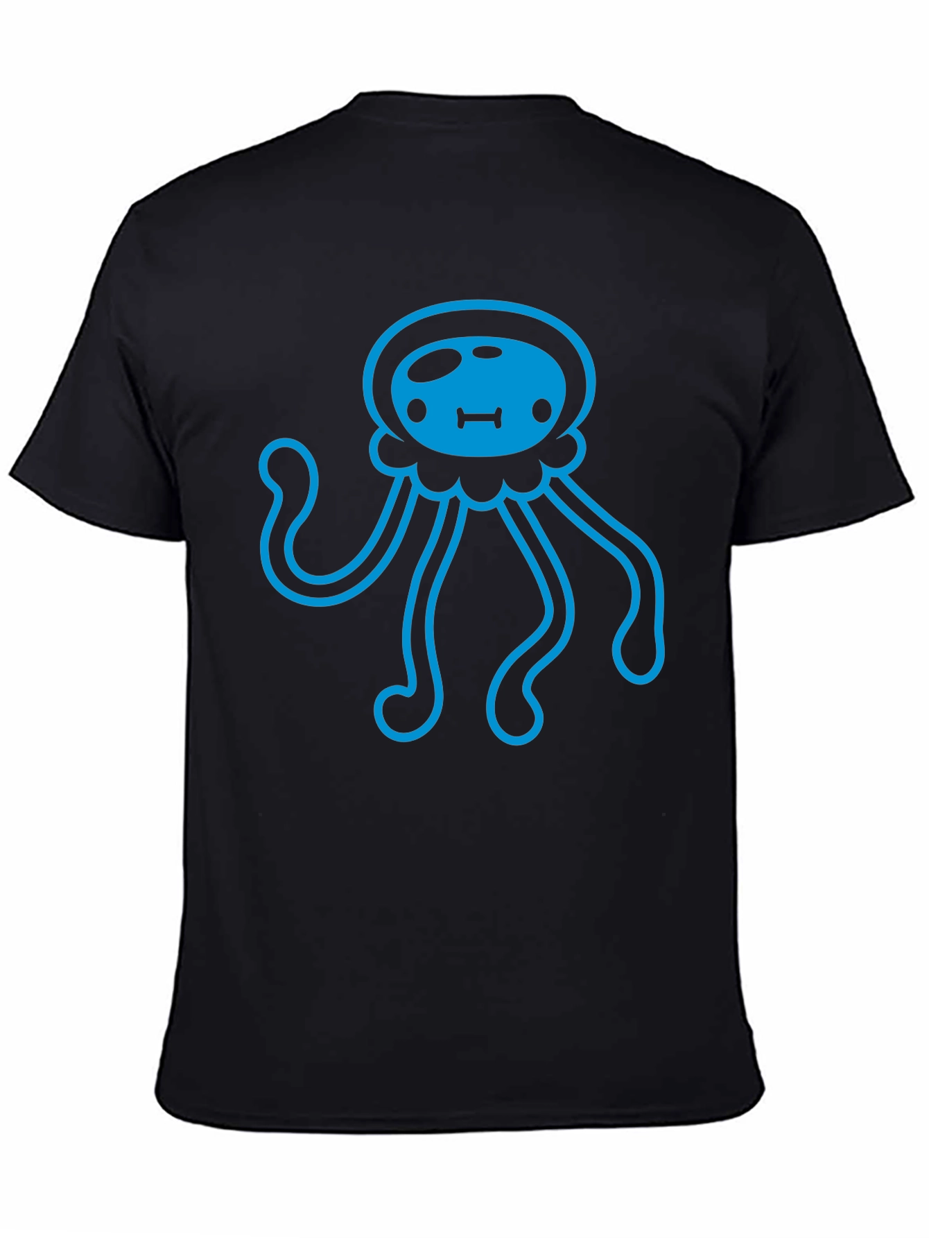 Blue Jellyfish Graphic Print Black T-Shirt
