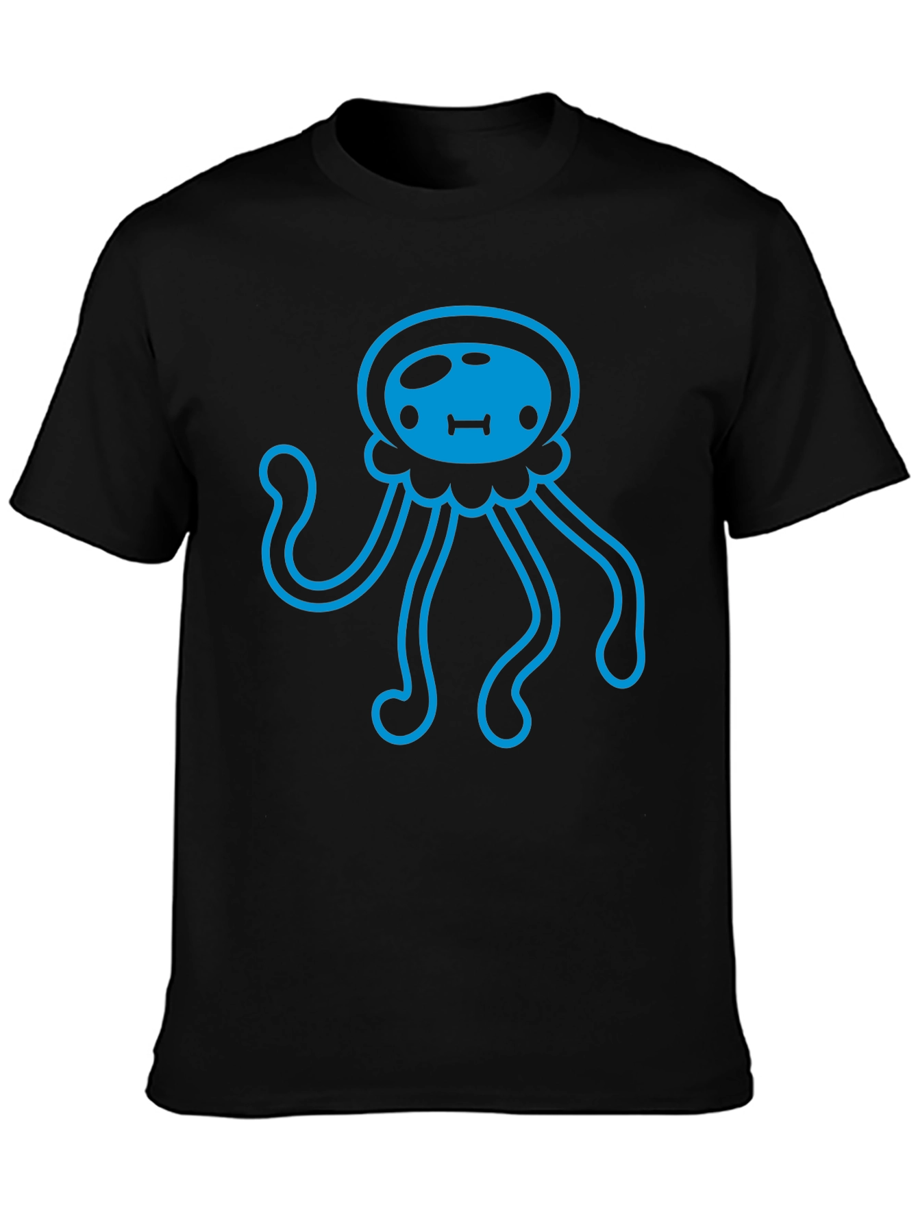 Blue Jellyfish Graphic Print Black T-Shirt