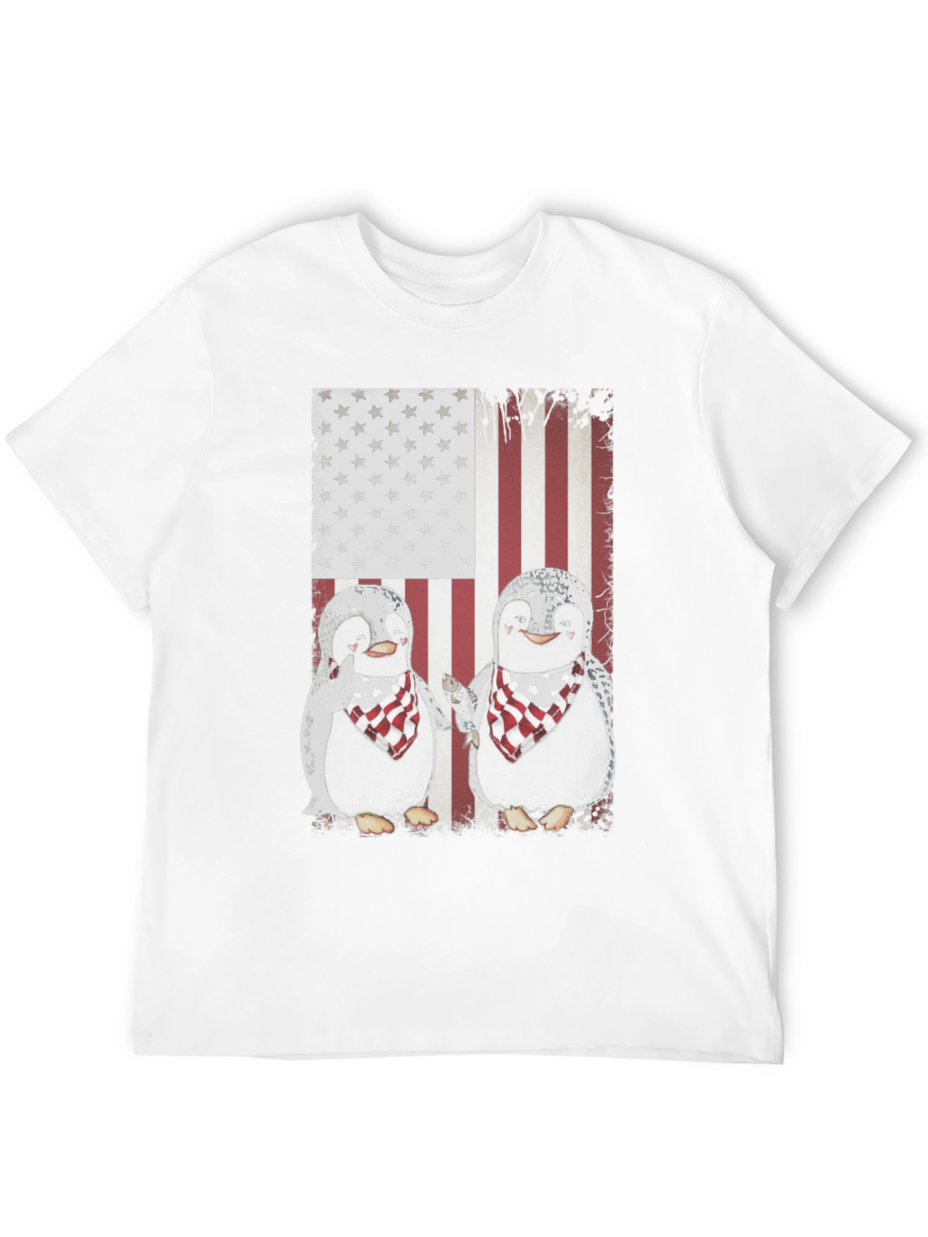 Patriotic Penguin American Flag Graphic T-Shirt