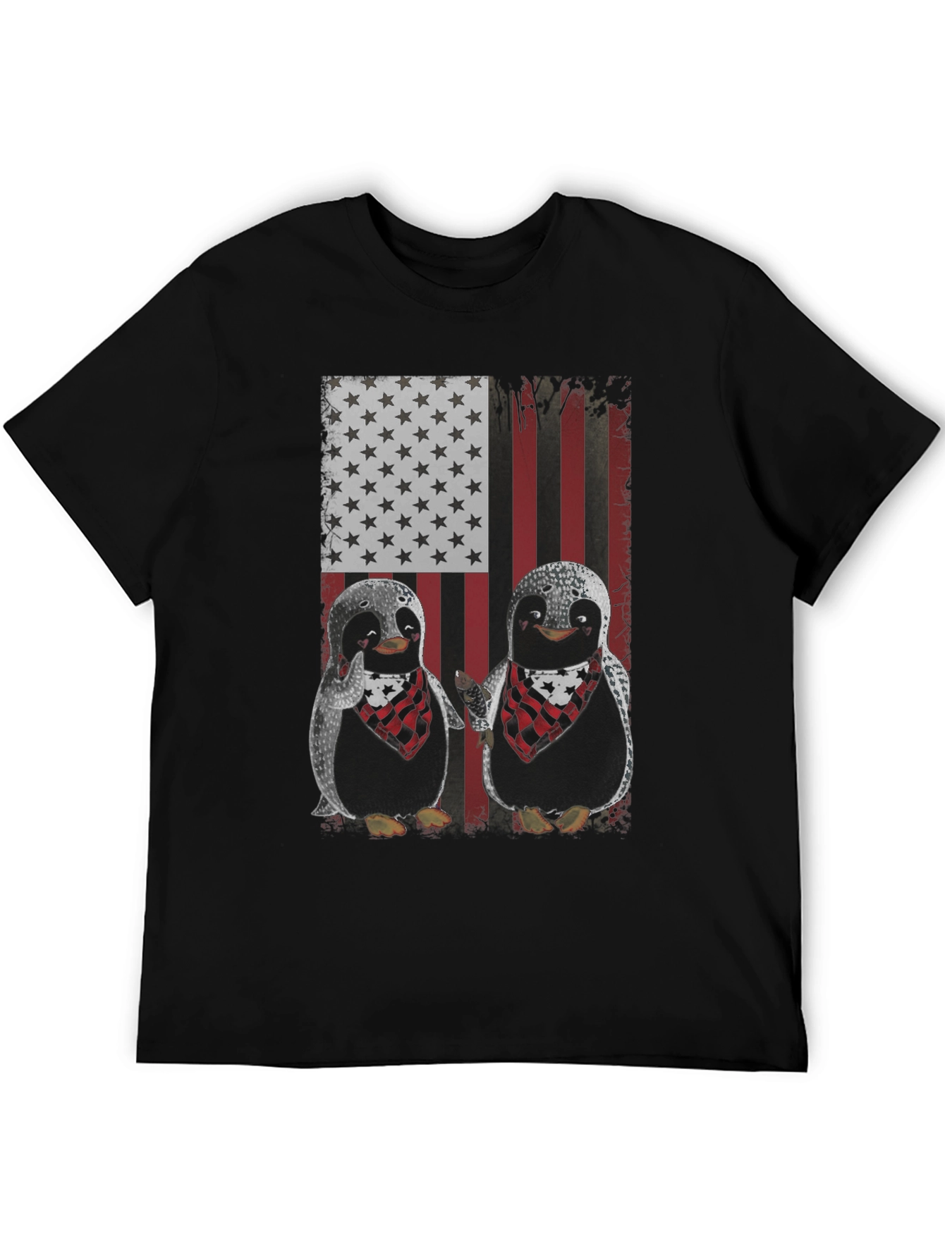 Patriotic Penguin American Flag Graphic T-Shirt