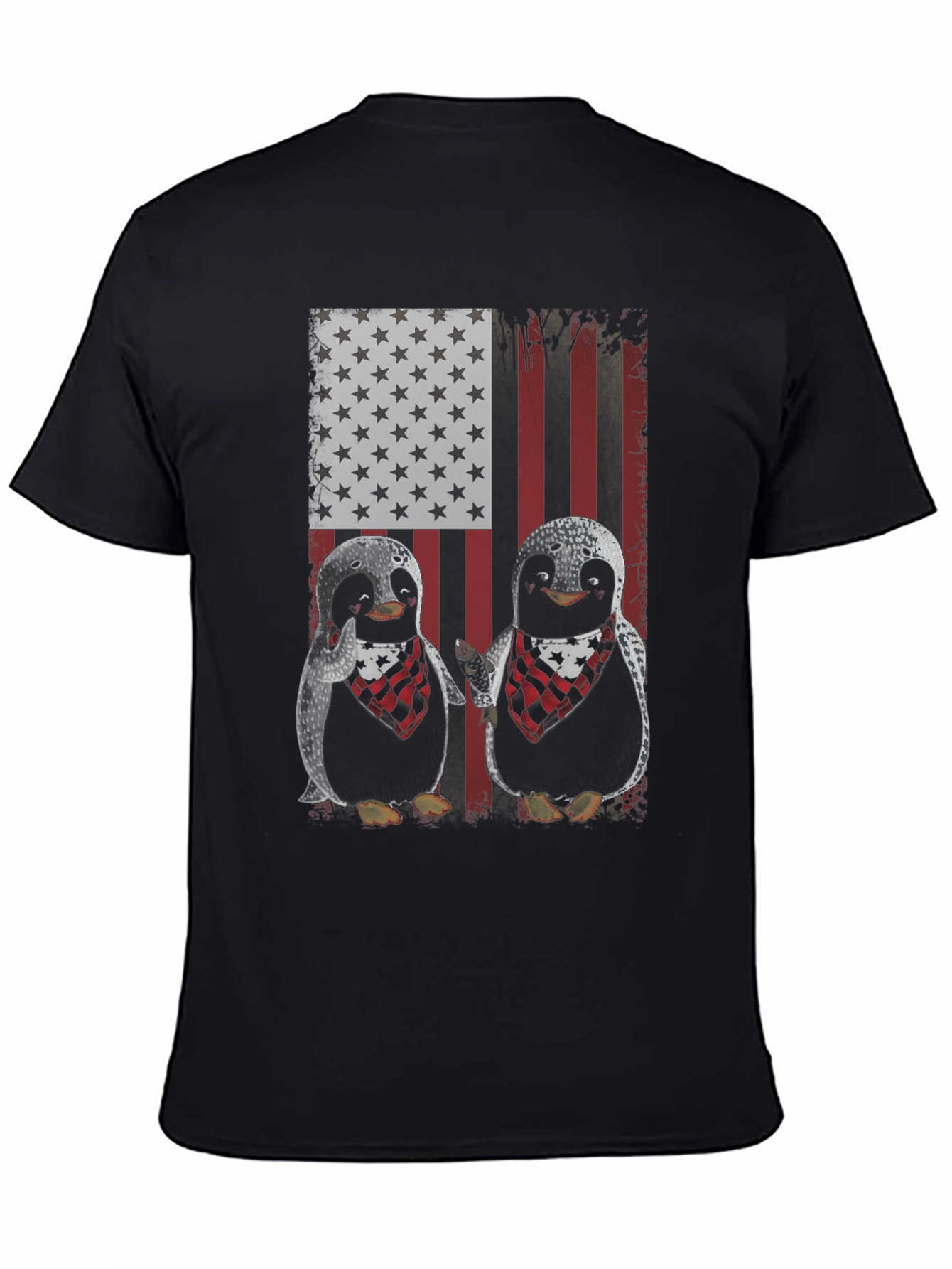 Patriotic Penguin American Flag Graphic T-Shirt