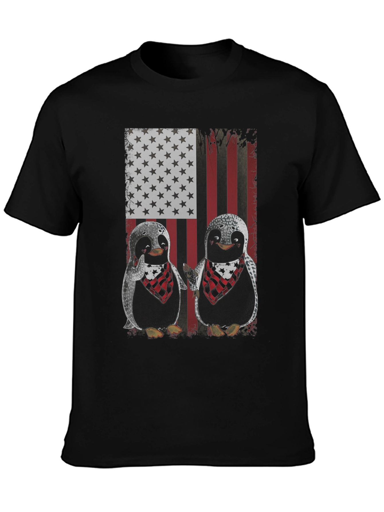 Patriotic Penguin American Flag Graphic T-Shirt