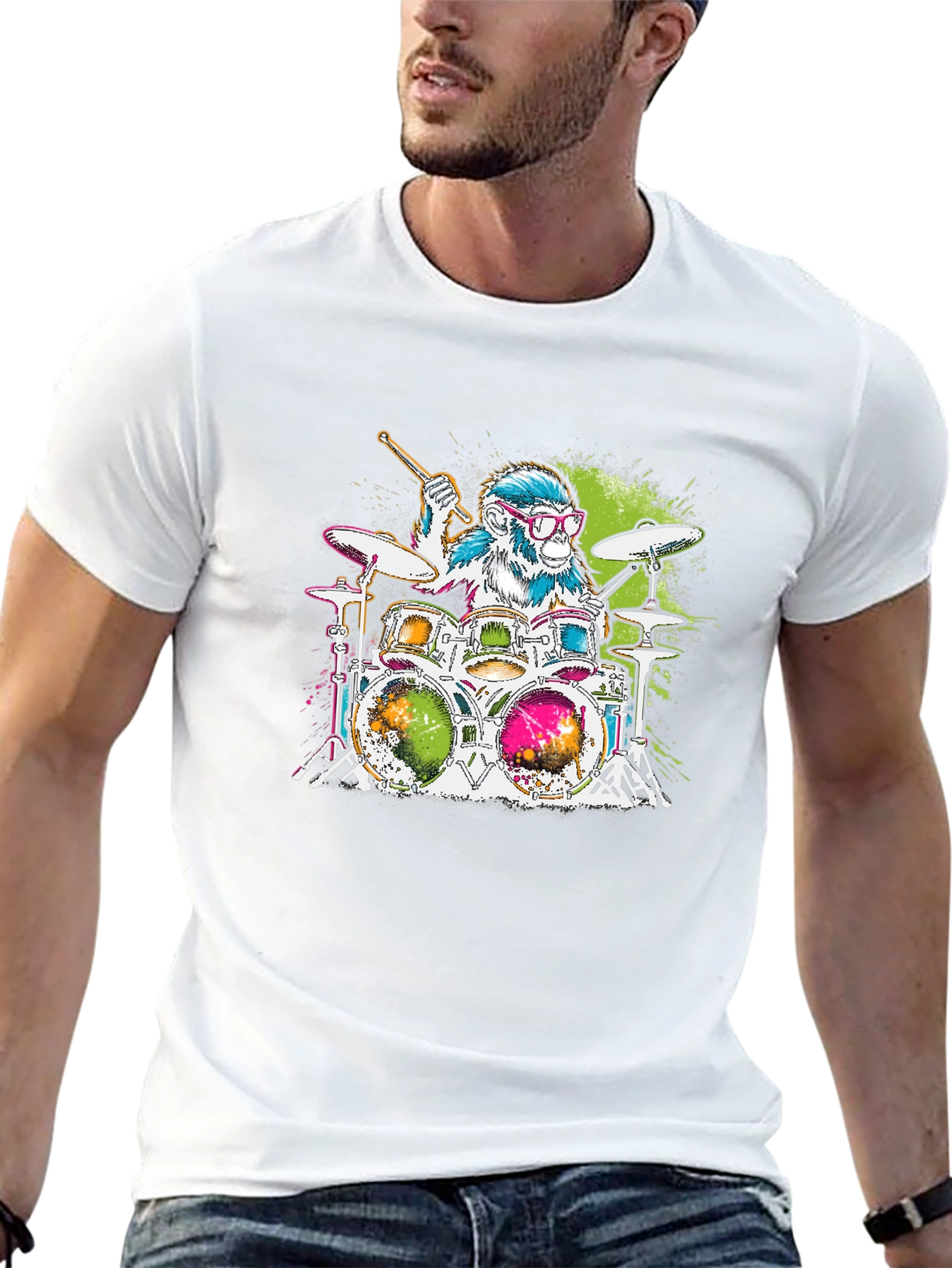 Monkey Drummer Graphic Tee - Rock Out in Style!