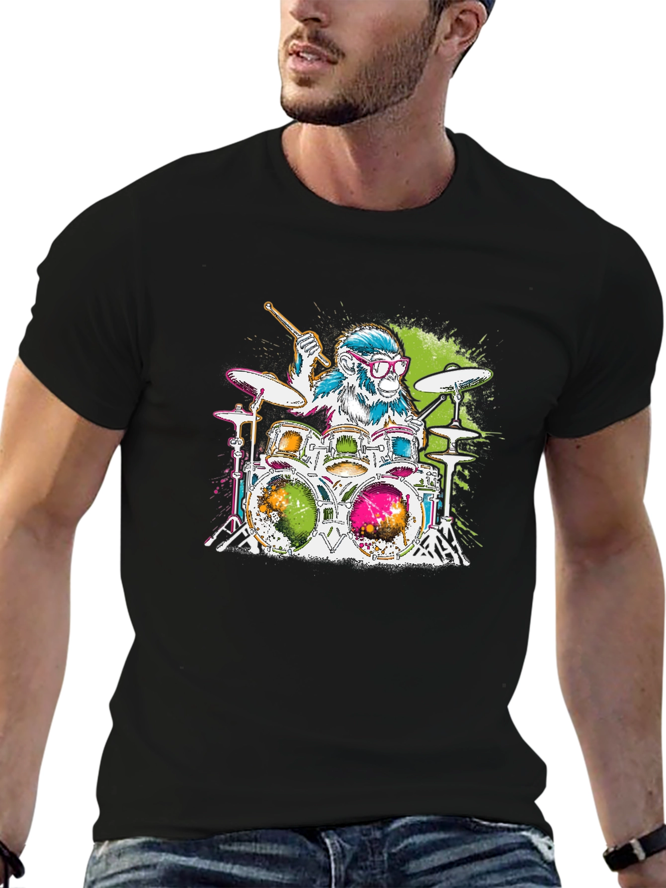 Monkey Drummer Graphic Tee - Rock Out in Style!