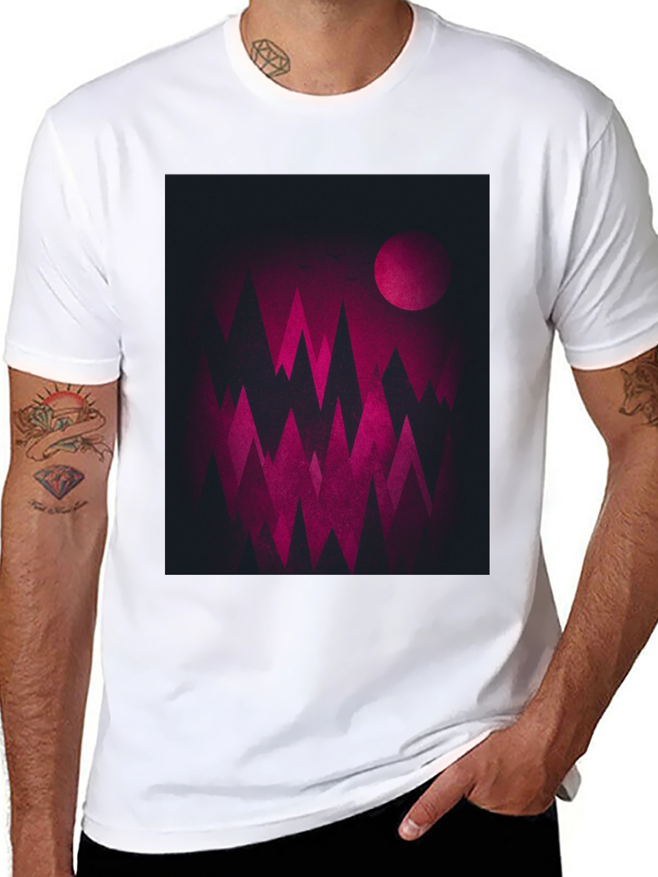 Geometric Mountainscape Graphic Tee - Dark & Bold Design