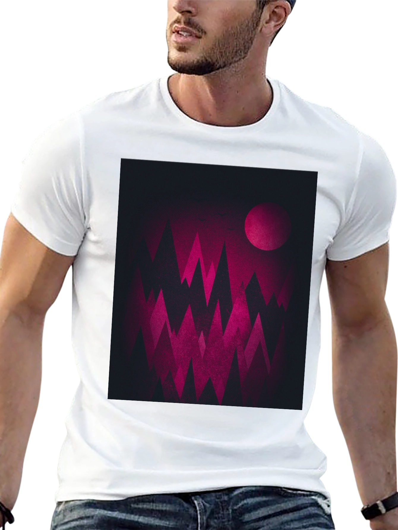 Geometric Mountainscape Graphic Tee - Dark & Bold Design